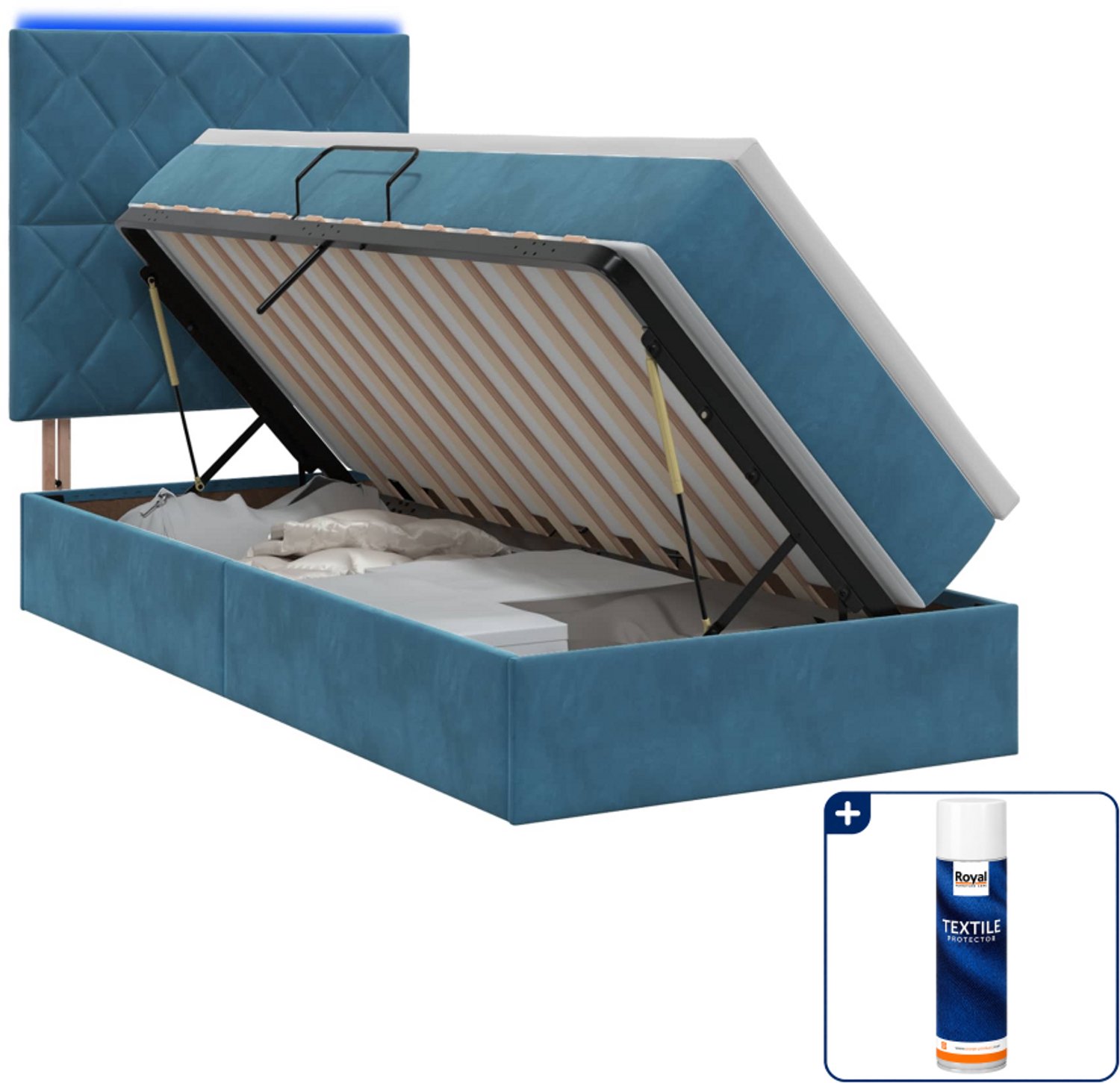 vidaXL led opslagbed met matras - 100 x 200 cm - donkerblauw - Inclusief textielbeschermer 500 ml