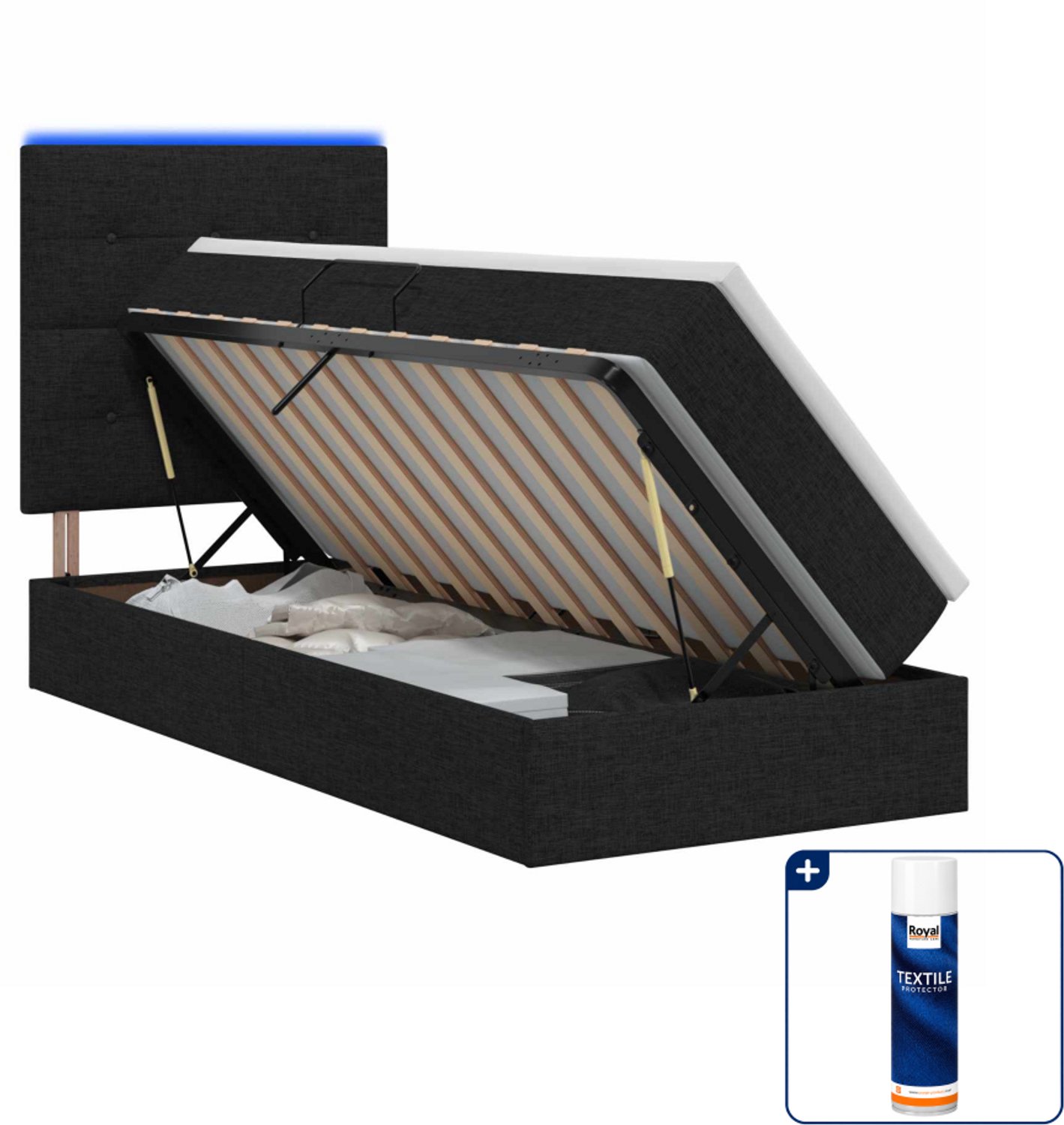 vidaXL led opslagbed met matras - 90 x 200 cm - zwart - Inclusief textielbeschermer 500 ml