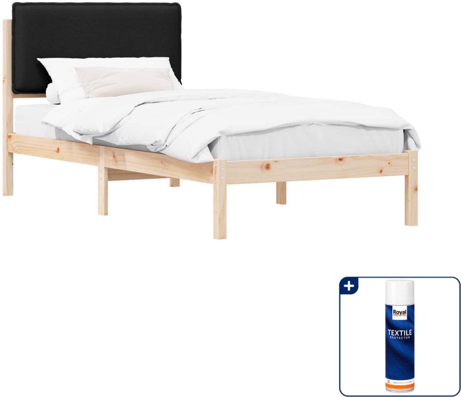 vidaXL bedframe - 90 x 200 cm - massief grenenhout - zwart - Inclusief textielbeschermer 500 ml