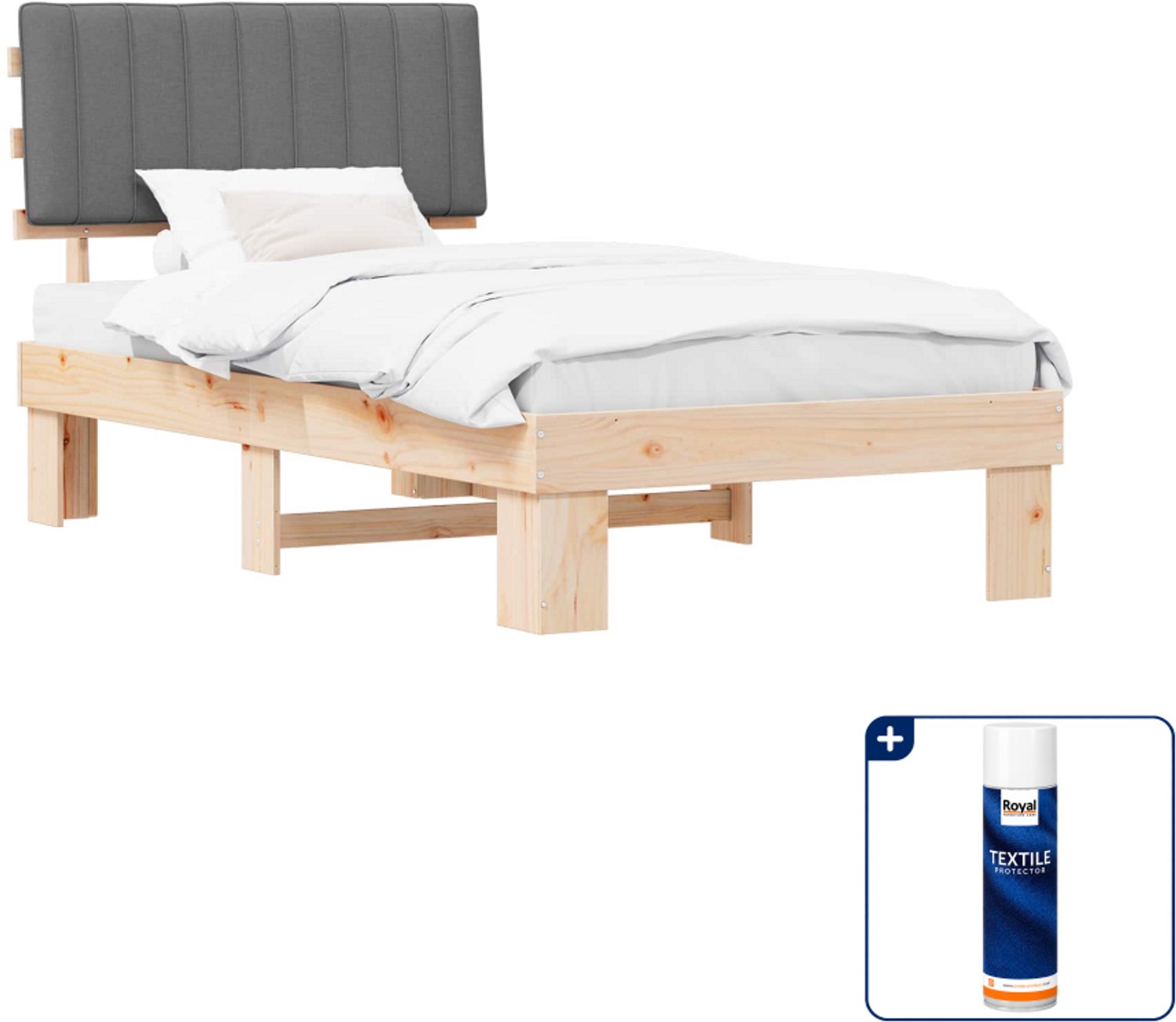 vidaXL bedframe - 100 x 200 cm - massief grenenhout - lichtgrijs - Inclusief textielbeschermer 500 ml