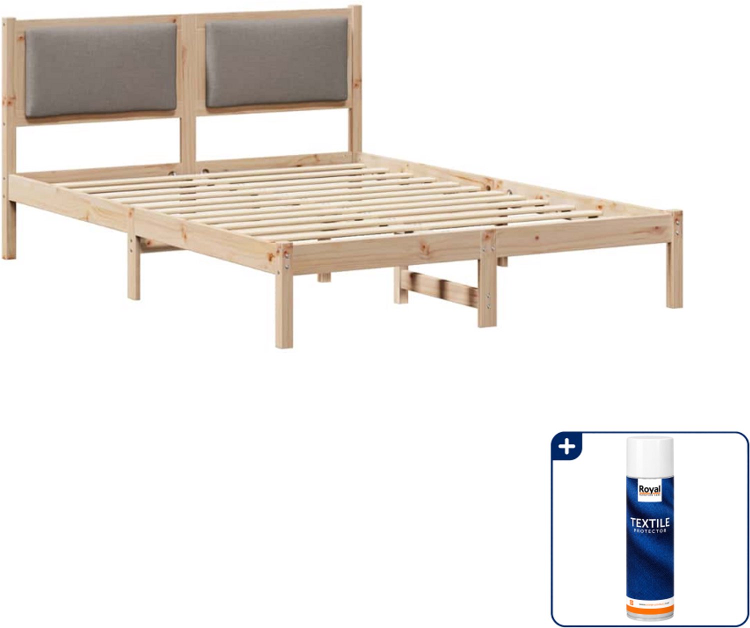 vidaXL Queensize bedframe 160 x 200 cm - massief grenenhout - taupe - Inclusief textielbeschermer 500 ml