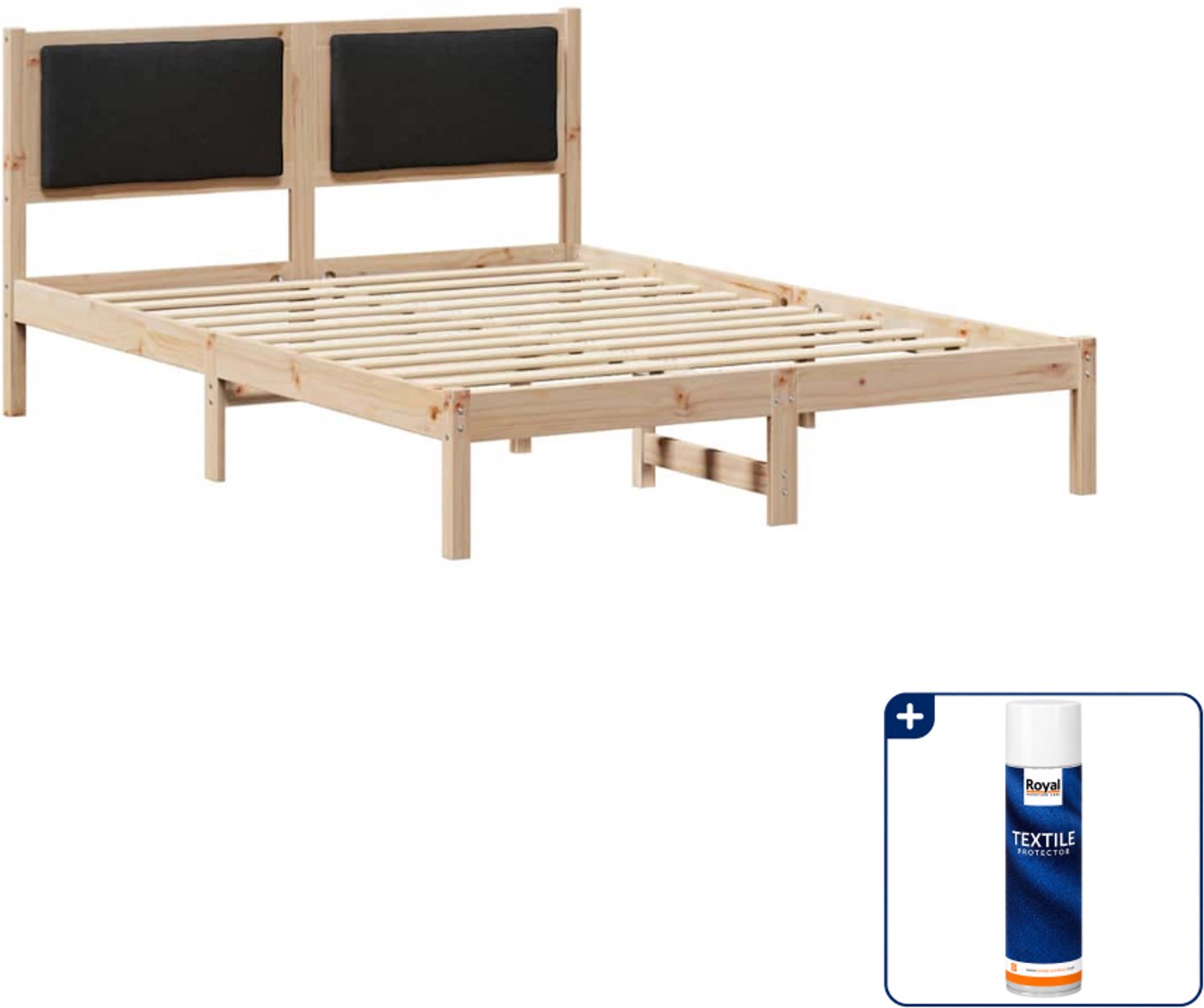 vidaXL Bedframe met hoofdeinde - 150 x 200 cm - massief grenenhout - zwart - Inclusief textielbeschermer 500 ml