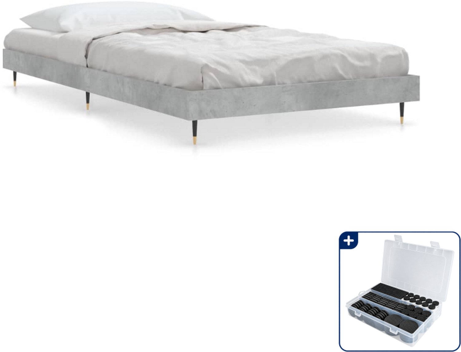 vidaXL Bedframe - 90 x 200 cm - bewerkt hout - betongrijs - Inclusief antikrasvilt 177-delig
