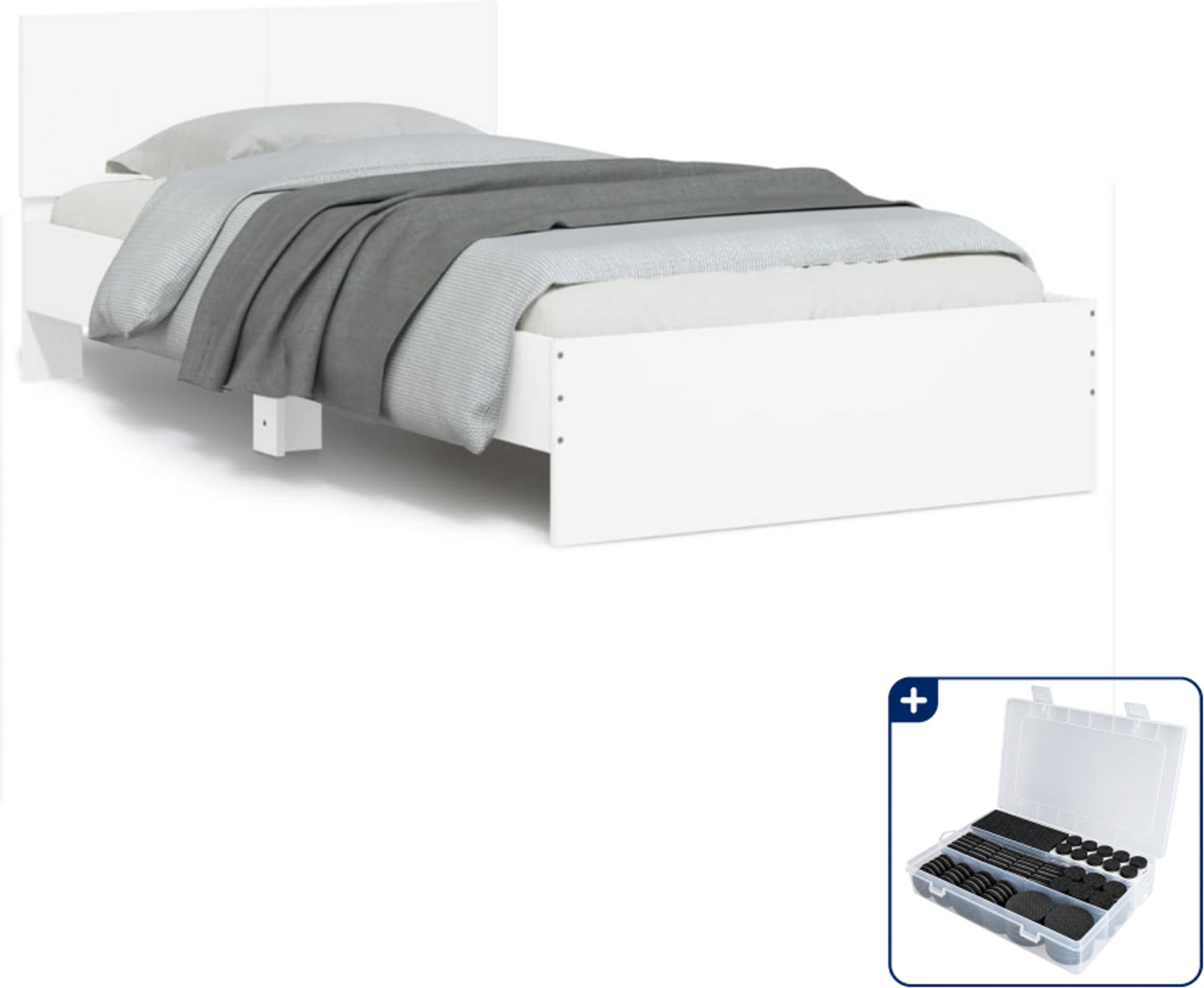 vidaXL bedframe met hoofdbord - 100 x 200 cm - bewerkt hout - wit - Inclusief antikrasvilt 177-delig