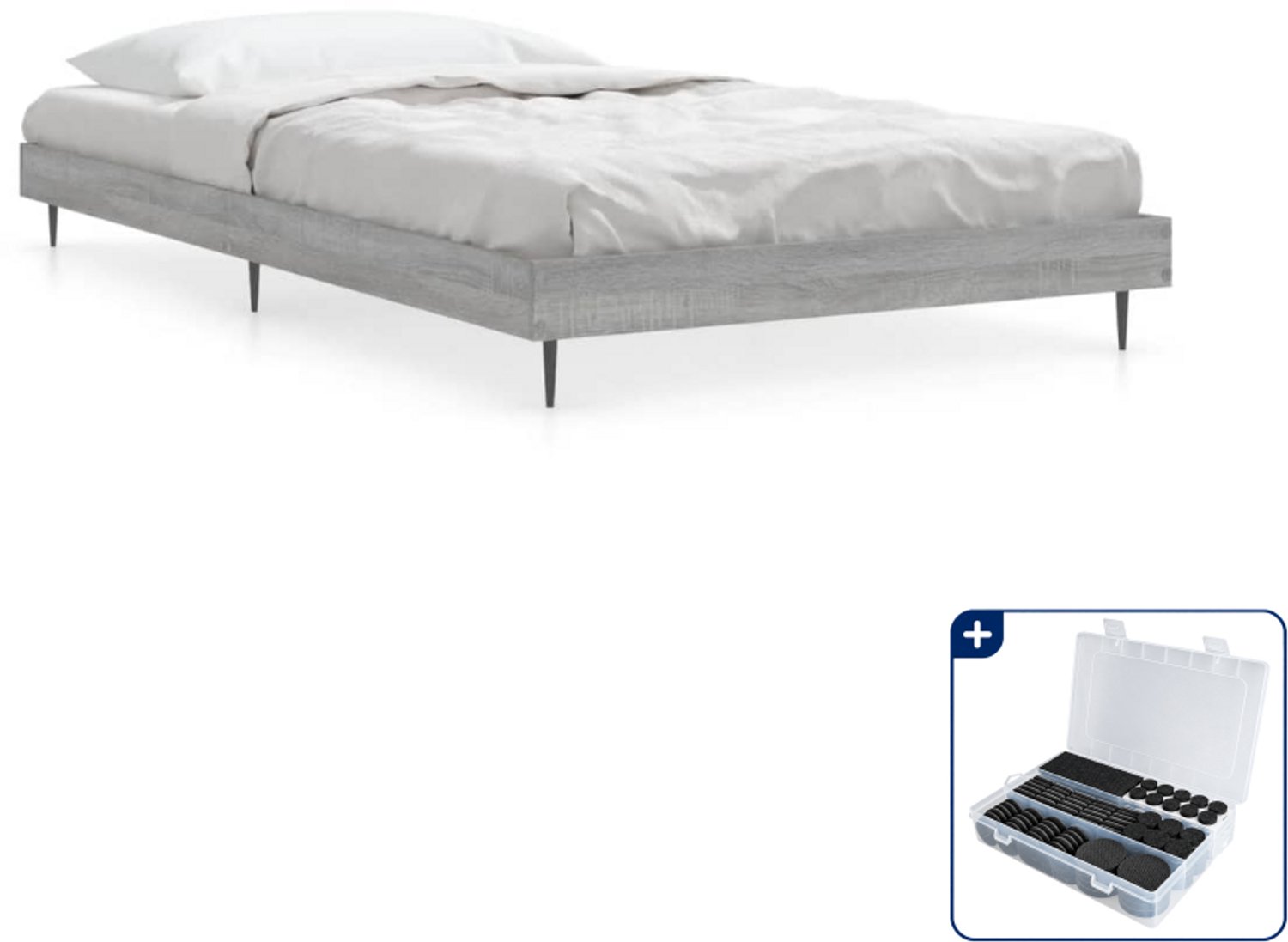 vidaXL bedframe - 100 x 200 cm - bewerkt hout - grijs sonoma eiken - Inclusief antikrasvilt 177-delig