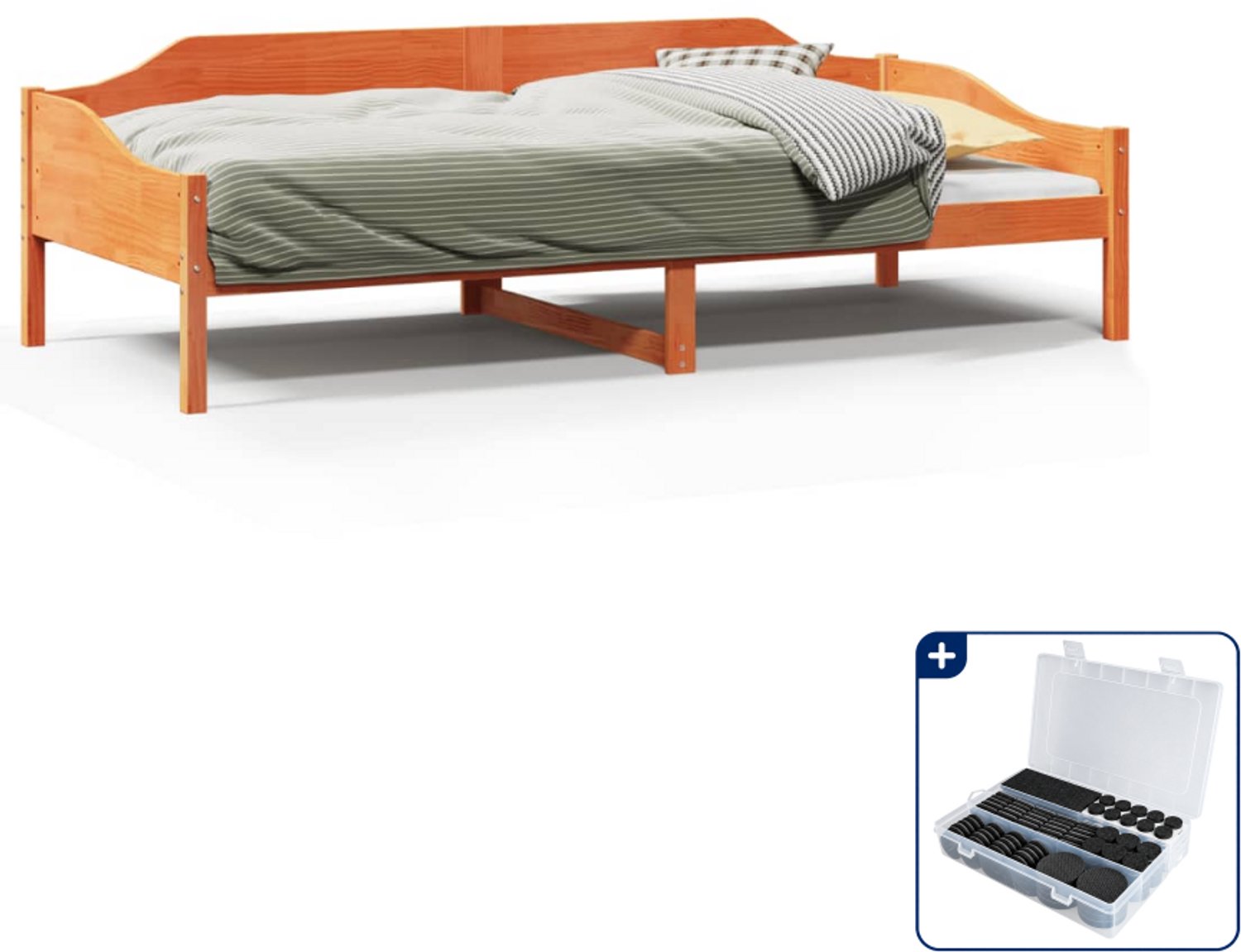 vidaXL bedframe - 80 x 200 cm - massief grenenhout - wasbruin - Inclusief antikrasvilt 177-delig