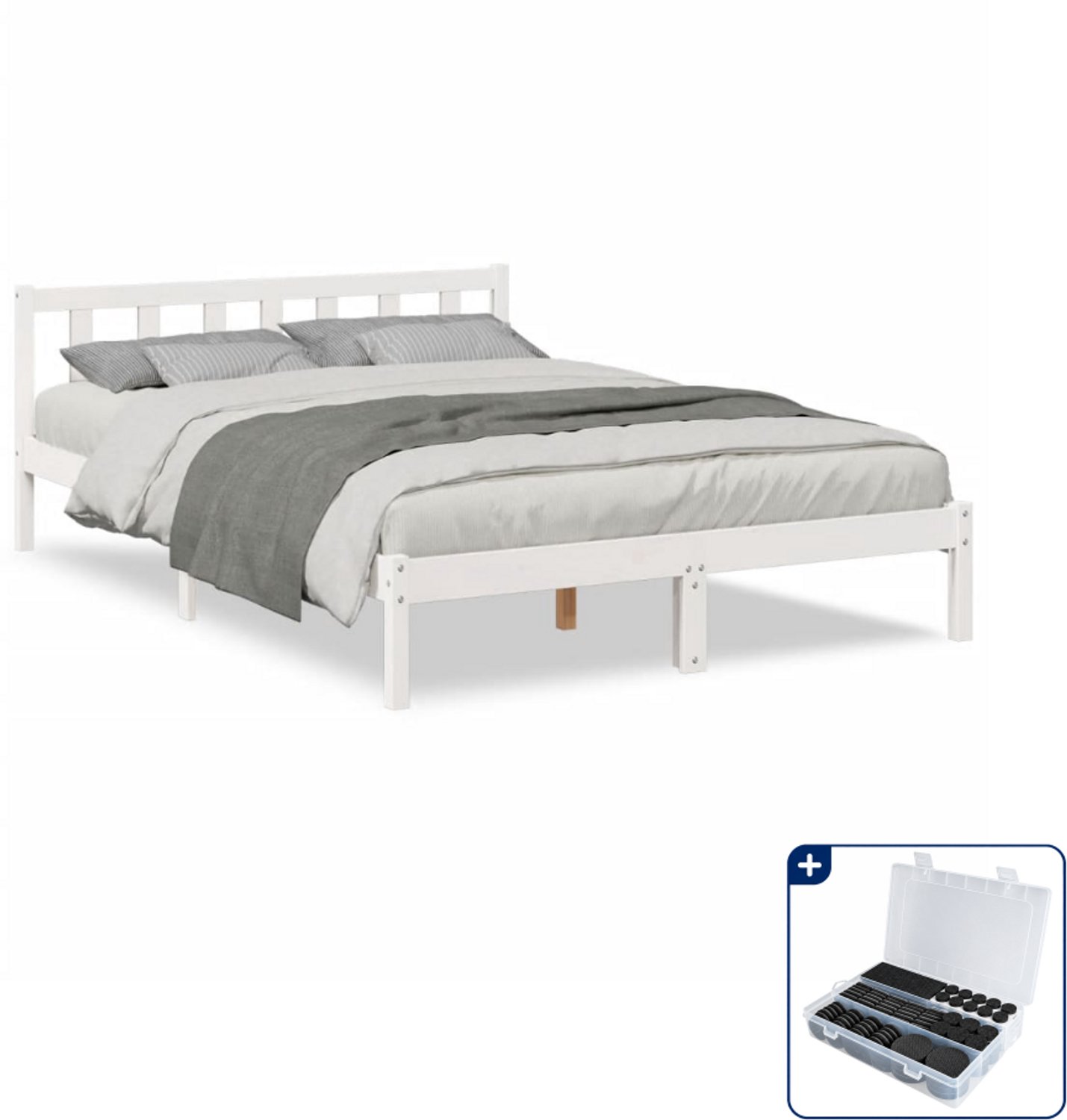 vidaXL bedframe - 140 x 210 cm - massief grenenhout - wit - Inclusief antikrasvilt 177-delig