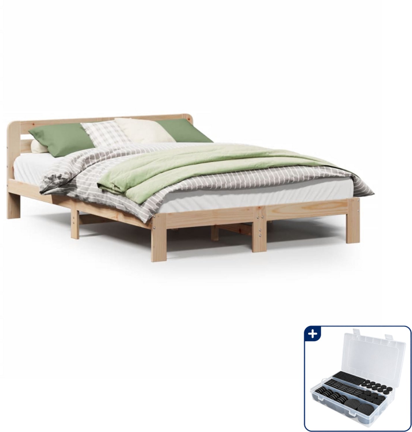 vidaXL bedframe Queensize - 160 x 200 cm - massief grenenhout - Inclusief antikrasvilt 177-delig Bruin