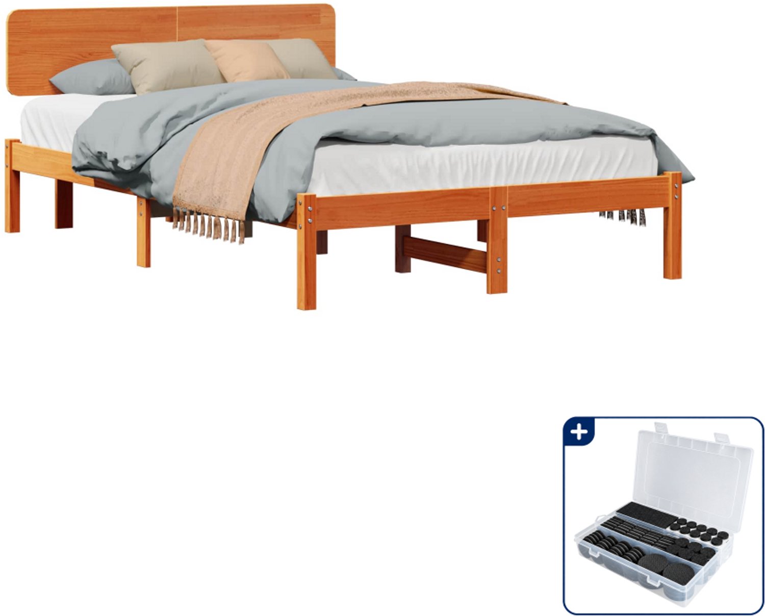 vidaXL Bedframe - 120 x 190 cm - massief grenenhout - wasbruin - Inclusief antikrasvilt 177-delig