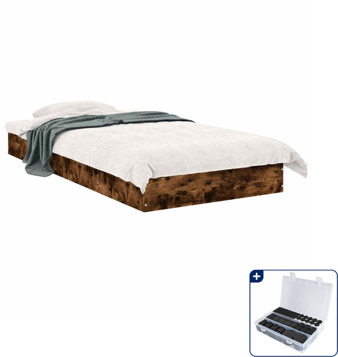 vidaXL bedframe - 80 x 200 cm - bewerkt hout - gerookt eiken - Inclusief antikrasvilt 177-delig Bruin