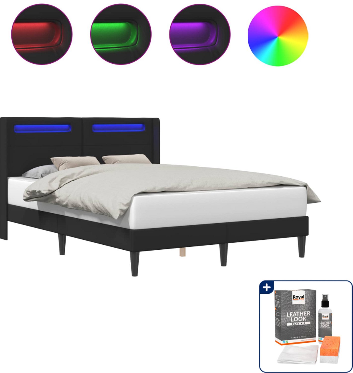 vidaXL Bedframe - 120 x 200 cm - kunstleer - zwart - Inclusief onderhoudsset voor kunstleer 150 ml