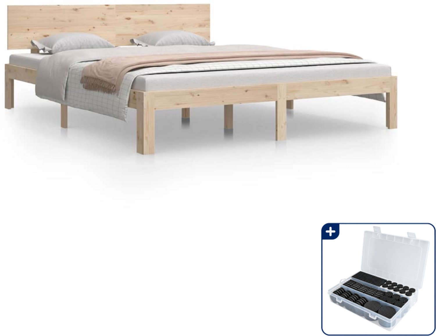vidaXL bedframe Queensize - 160 x 200 cm - massief grenenhout - Inclusief antikrasvilt 177-delig Bruin