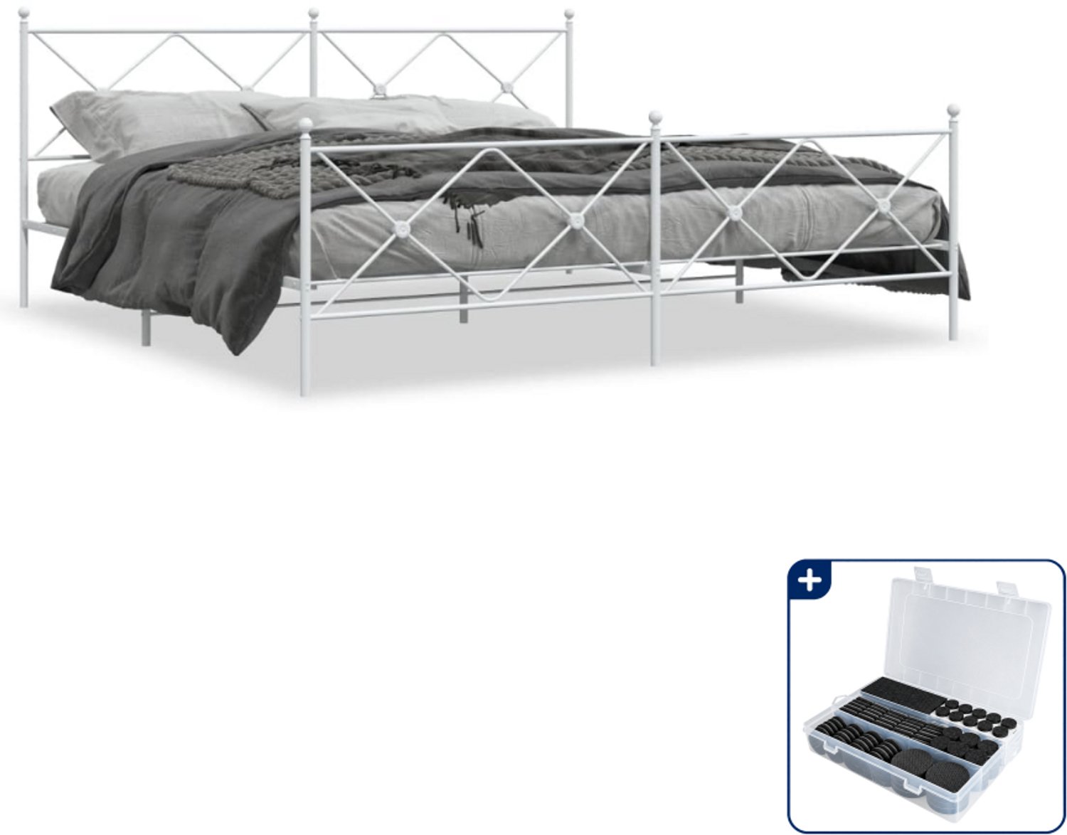 vidaXL Bedframe 193 x 203 cm - staal - wit - Inclusief antikrasvilt 177-delig