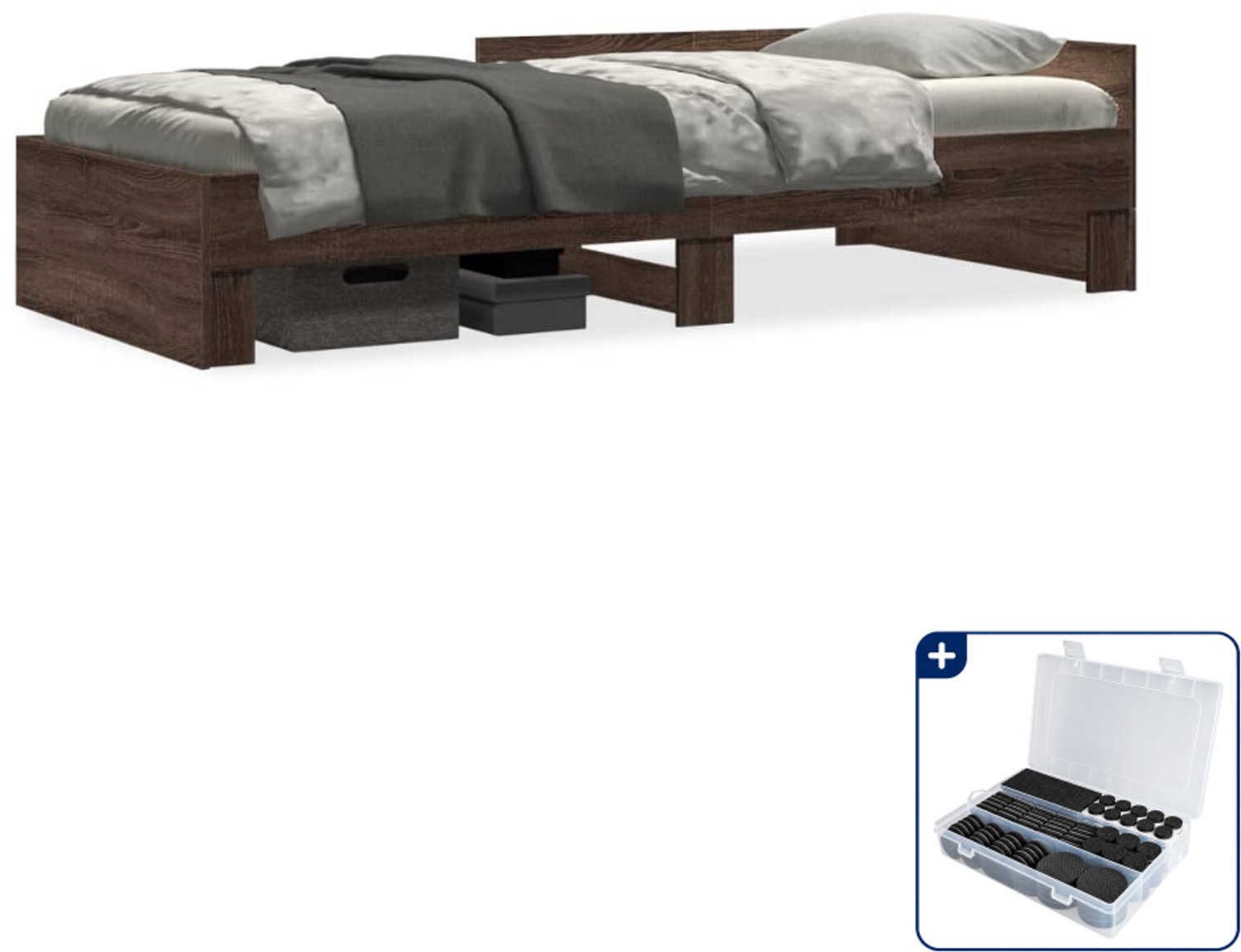 vidaXL Bedframe - 75 x 190 cm - bewerkt hout - bruineiken - Inclusief antikrasvilt 177-delig