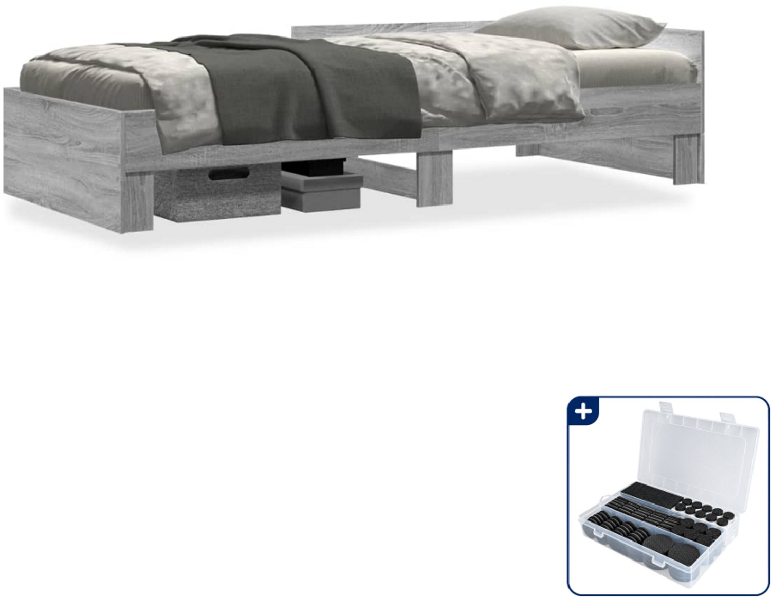 vidaXL bedframe - 90 x 200 cm - bewerkt hout - grijs sonoma - Inclusief antikrasvilt 177-delig