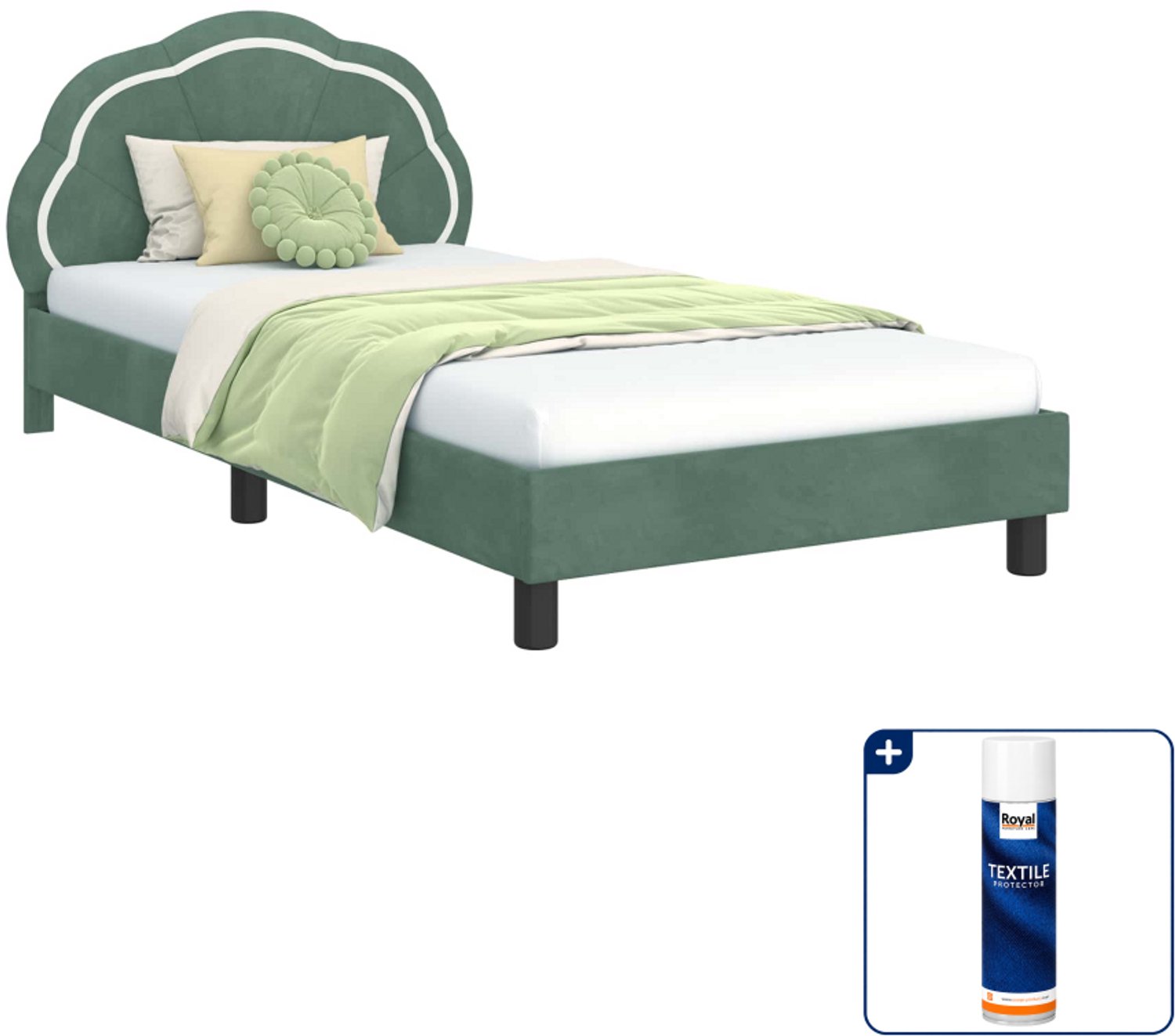 vidaXL kinderbedframe - 90 x 190 cm - bewerkt hout - zeegroen - Inclusief textielbeschermer 500 ml