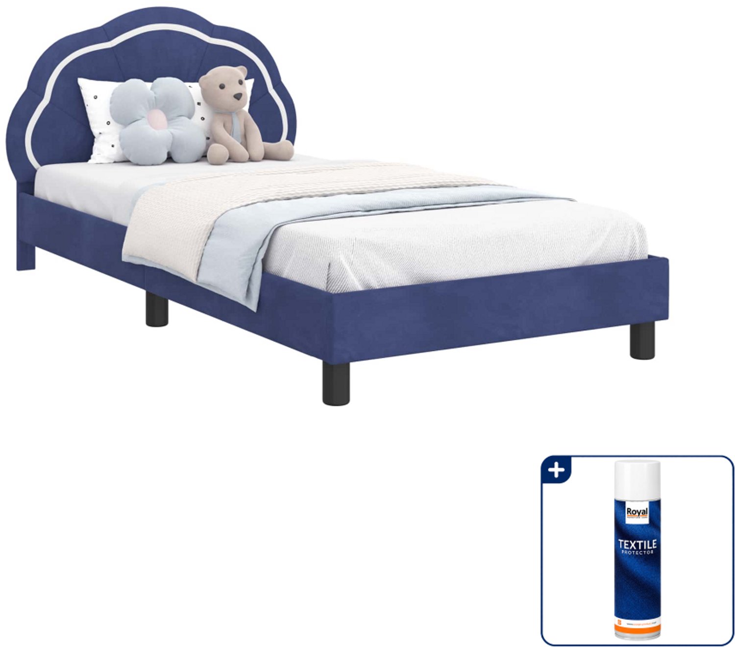 vidaXL kinderbedframe - 90 x 190 cm - bewerkt hout - politieblauw - Inclusief textielbeschermer 500 ml