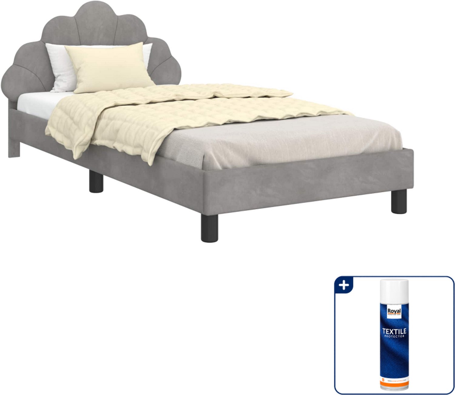 vidaXL kinderbedframe - 90 x 190 cm - fluweel - lichtgrijs - Inclusief textielbeschermer 500 ml