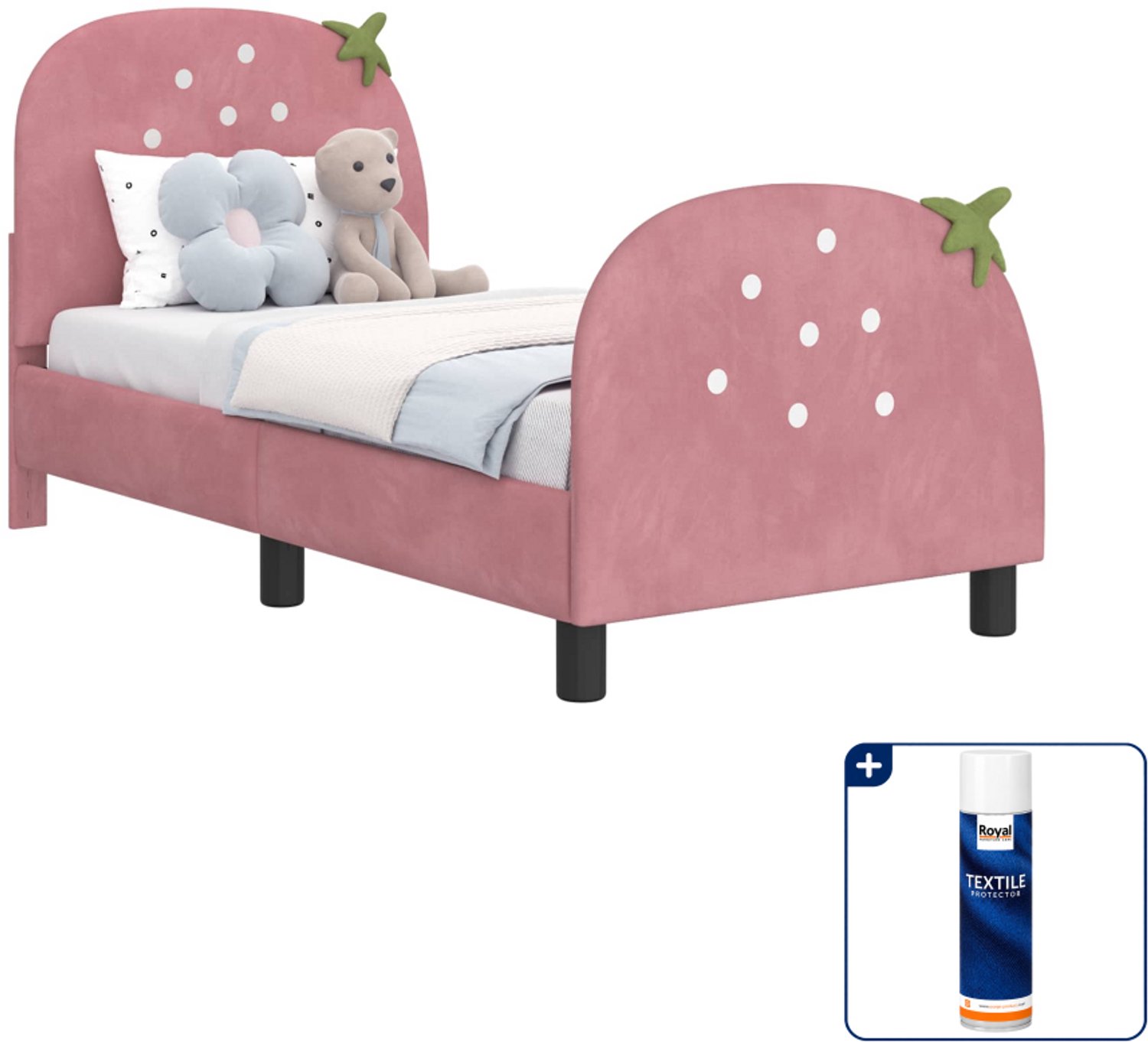 vidaXL peuterbedframe - 70 x 140 cm - fluweel - roze - Inclusief textielbeschermer 500 ml