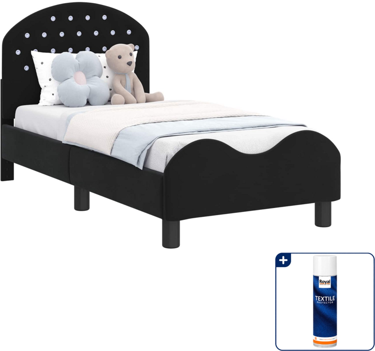 vidaXL peuterbedframe - 70 x 140 cm - fluweel - zwart - Inclusief textielbeschermer 500 ml
