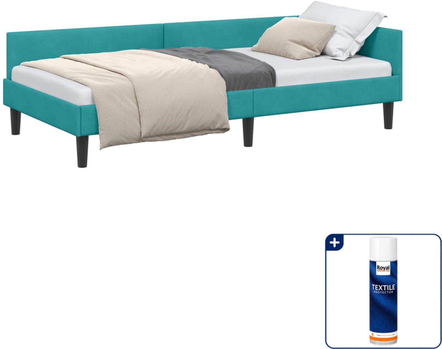 vidaXL hoekbedframe - 90 x 200 cm - fluweel - turquoise - Inclusief textielbeschermer 500 ml