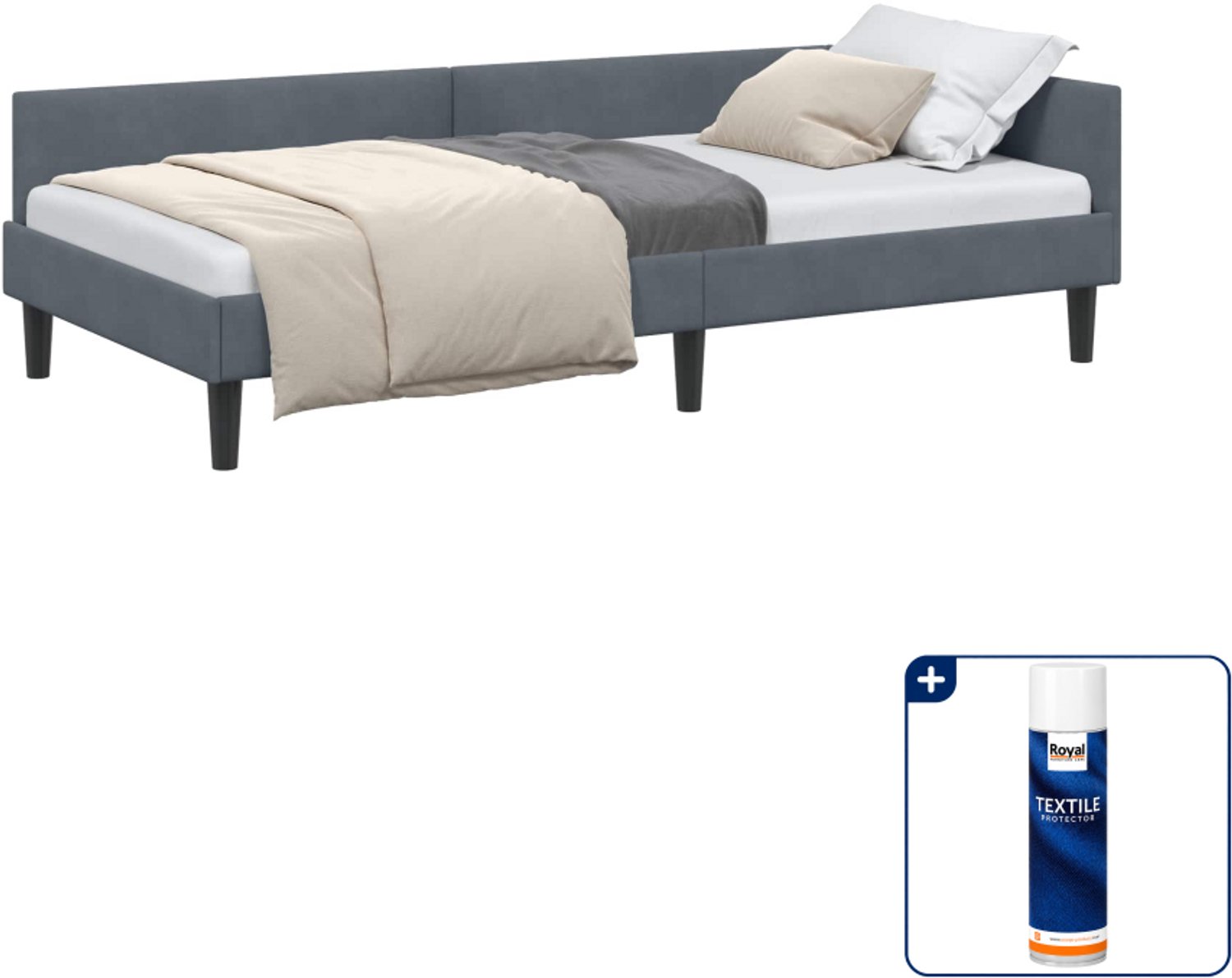vidaXL hoekbedframe - 80 x 200 cm - fluweel - donkergrijs - Inclusief textielbeschermer 500 ml