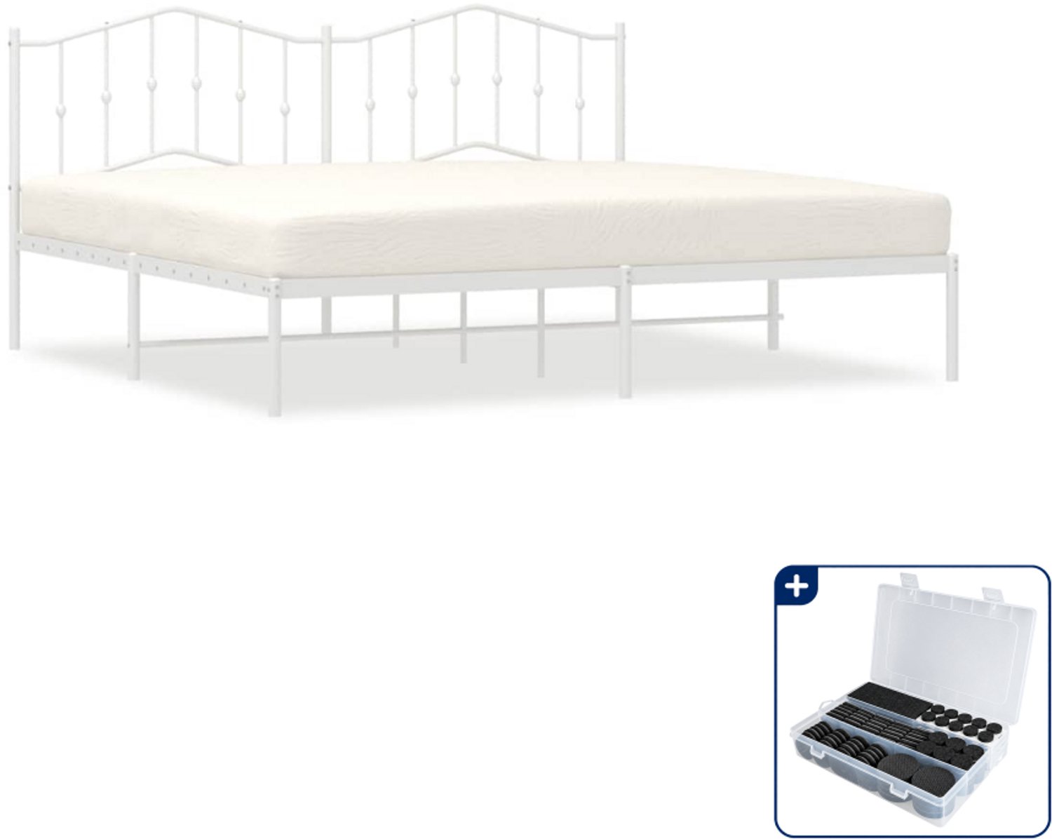 vidaXL bedframe met hoofdbord - 193 x 203 cm - staal - wit - Inclusief antikrasvilt 177-delig