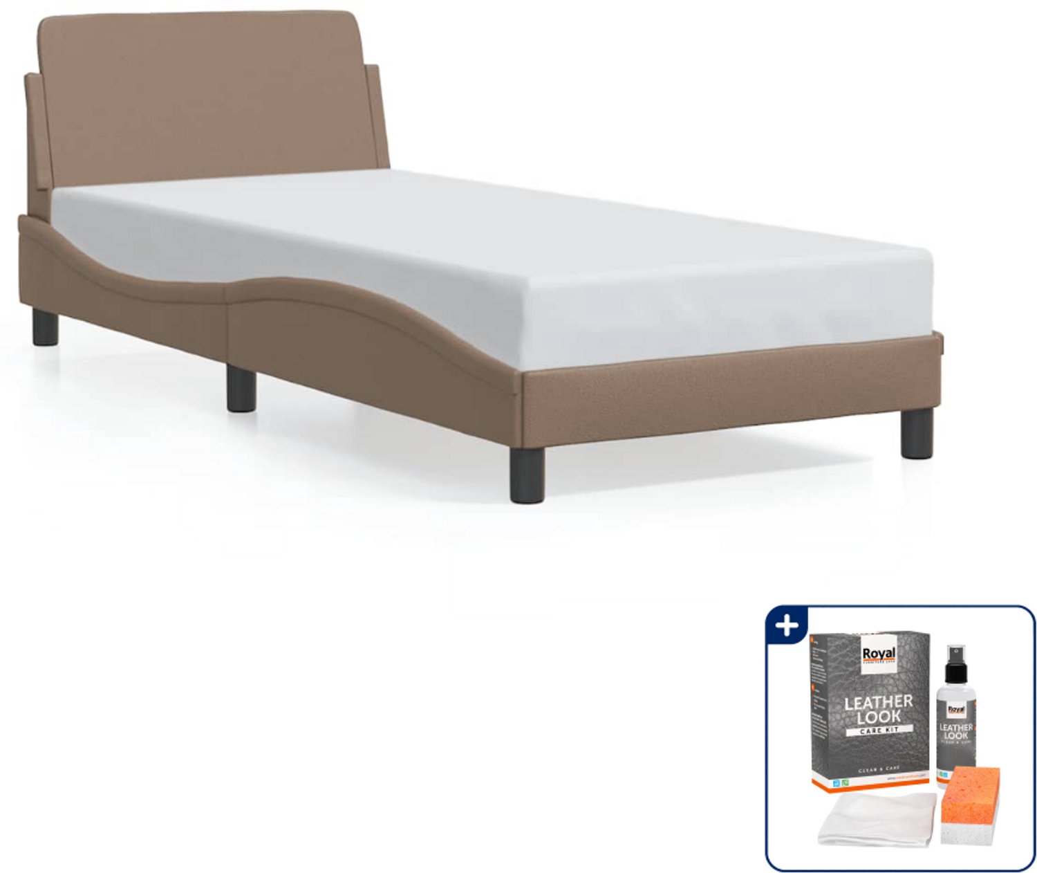 vidaXL Dover bedframe - 80 x 200 cm - kunstleer - cappuccino - Inclusief onderhoudsset voor kunstleer 150 ml Bruin