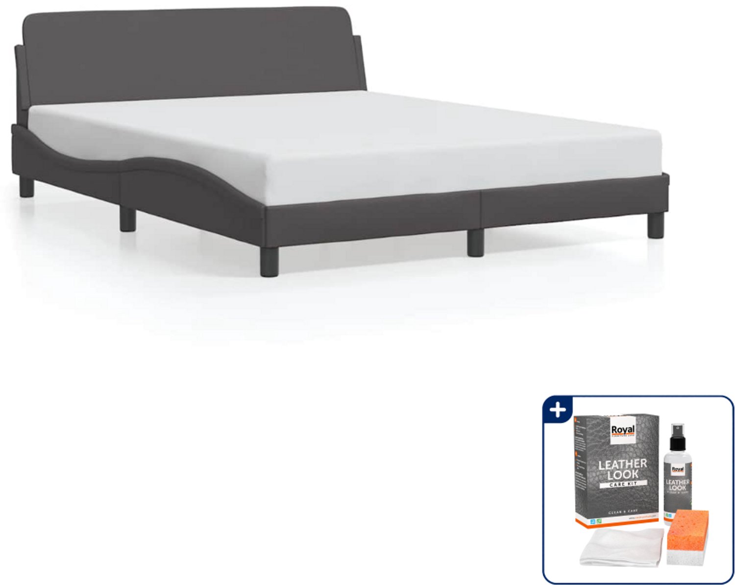 vidaXL Bedframe Dover Queensize - 160 x 200 cm - kunstleer - grijs - Inclusief onderhoudsset voor kunstleer 150 ml