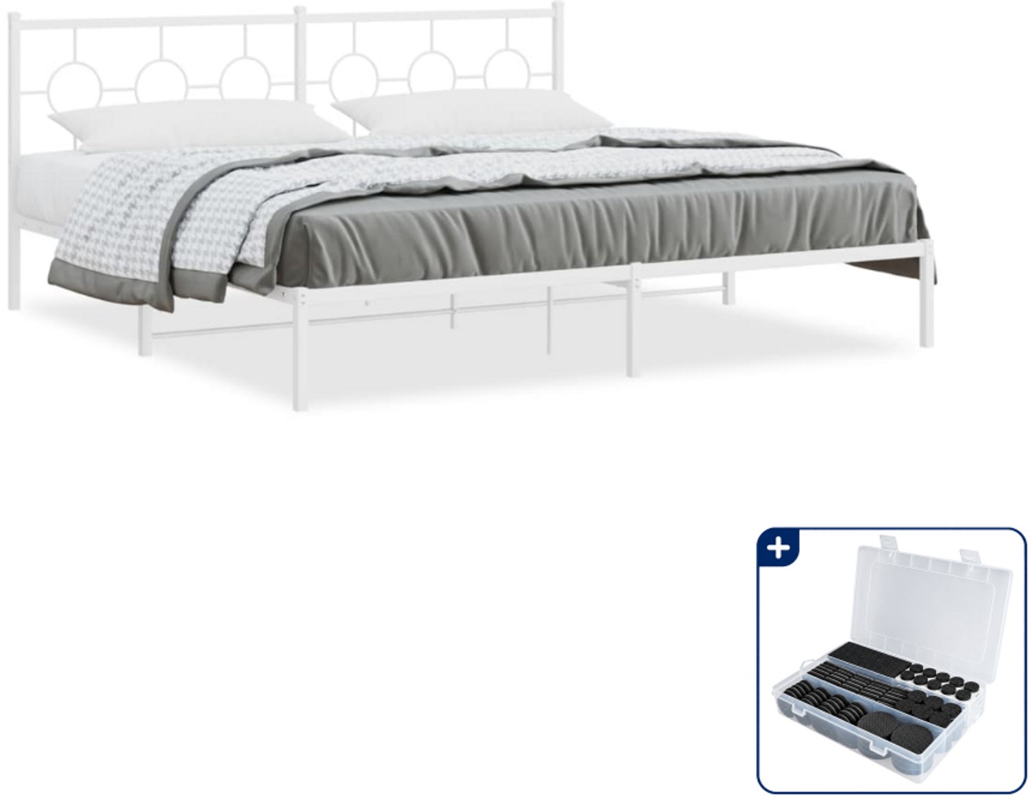 vidaXL bedframe met hoofdbord - 193 x 203 cm - staal - wit - Inclusief antikrasvilt 177-delig