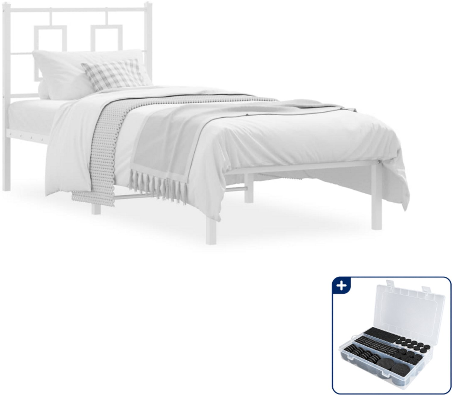 vidaXL Bedframe - 75 x 190 cm - staal - wit - Inclusief antikrasvilt 177-delig