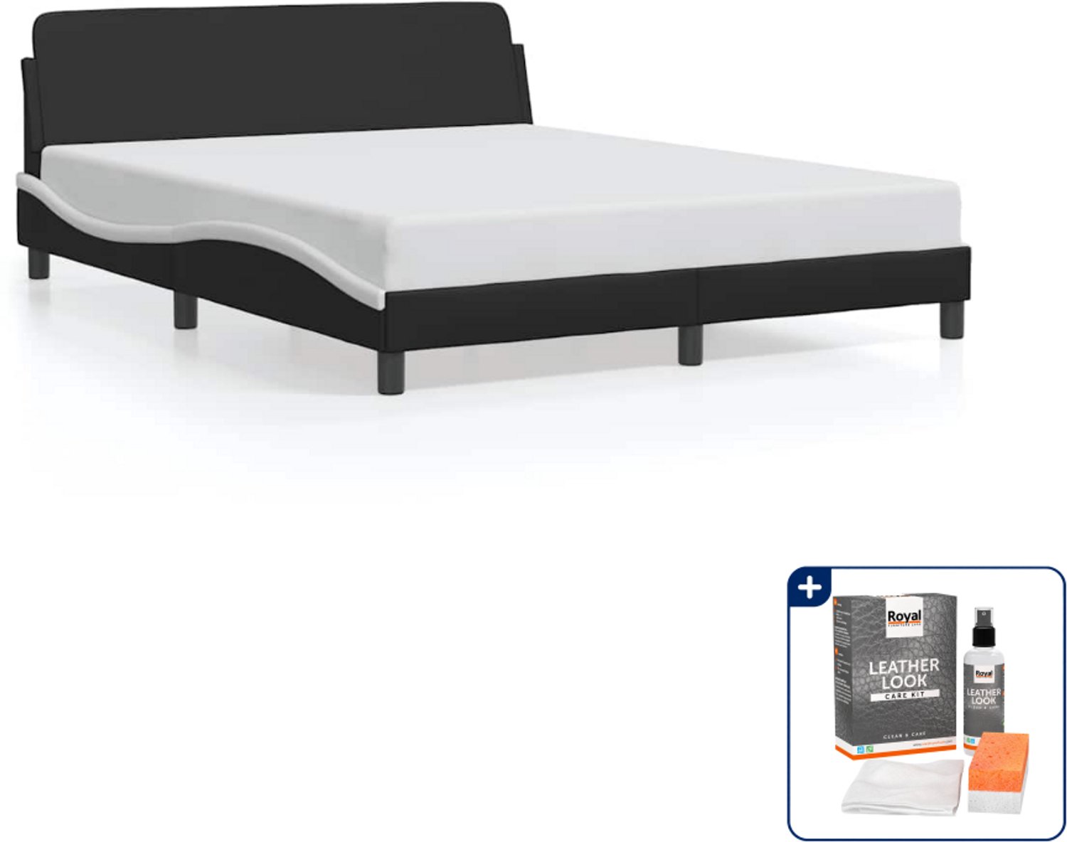 vidaXL Bedframe Dover - 152 x 203 cm - kunstleer - zwart en wit - Inclusief onderhoudsset voor kunstleer 150 ml