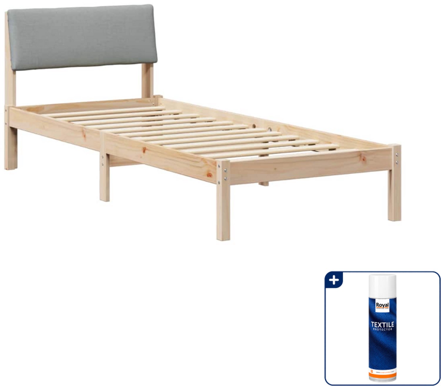 vidaXL bedframe - 80 x 200 cm - massief grenenhout - bruin/lichtgrijs - Inclusief textielbeschermer 500 ml