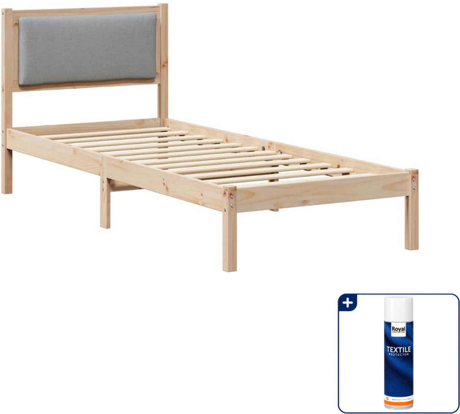 vidaXL Bedframe - 80 x 200 cm - massief grenenhout - lichtgrijs - Inclusief textielbeschermer 500 ml