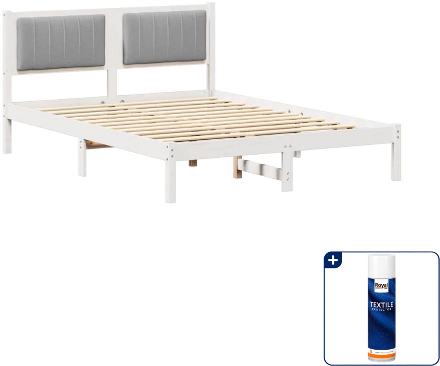 vidaXL bedframe - 135 x 190 cm - lichtgrijs - Inclusief textielbeschermer 500 ml Wit