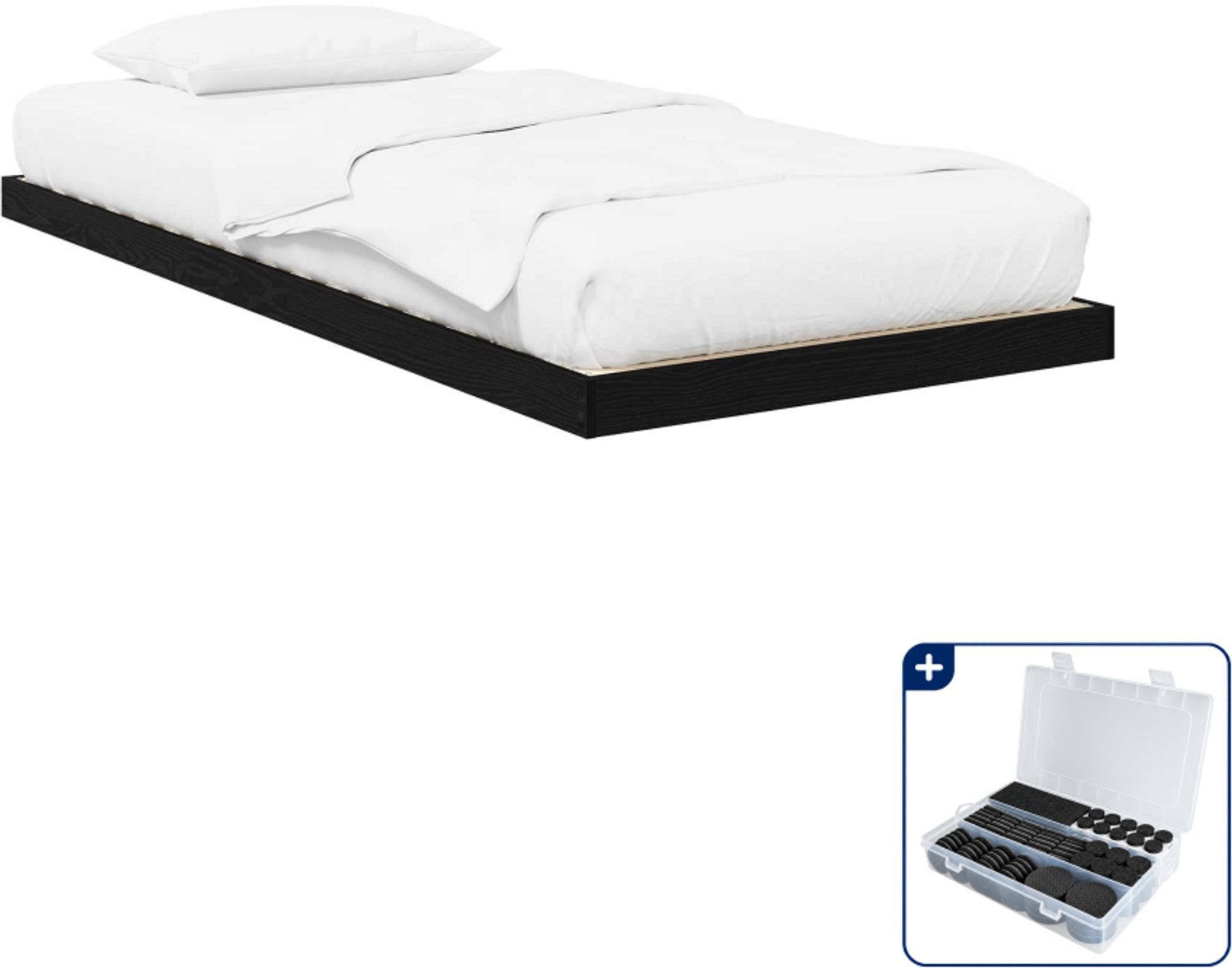 vidaXL vloerbedframe - 75 x 190 cm - bewerkt hout - zwart eiken - Inclusief antikrasvilt 177-delig