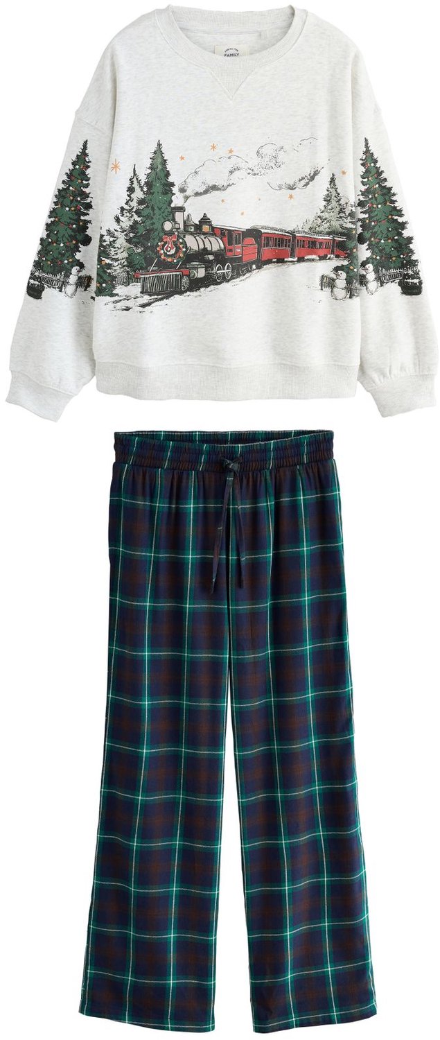 Next Dames - Flanellen kerstpyjamasets met sweatshirt voor het hele gezin - Rood Grey Santa Express