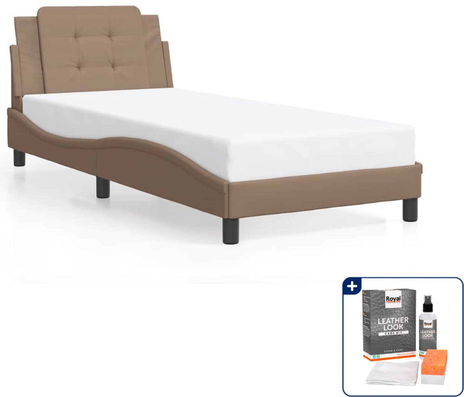 vidaXL Zadar bedframe - 100 x 200 cm - cappuccino - Inclusief onderhoudsset voor kunstleer 150 ml Bruin