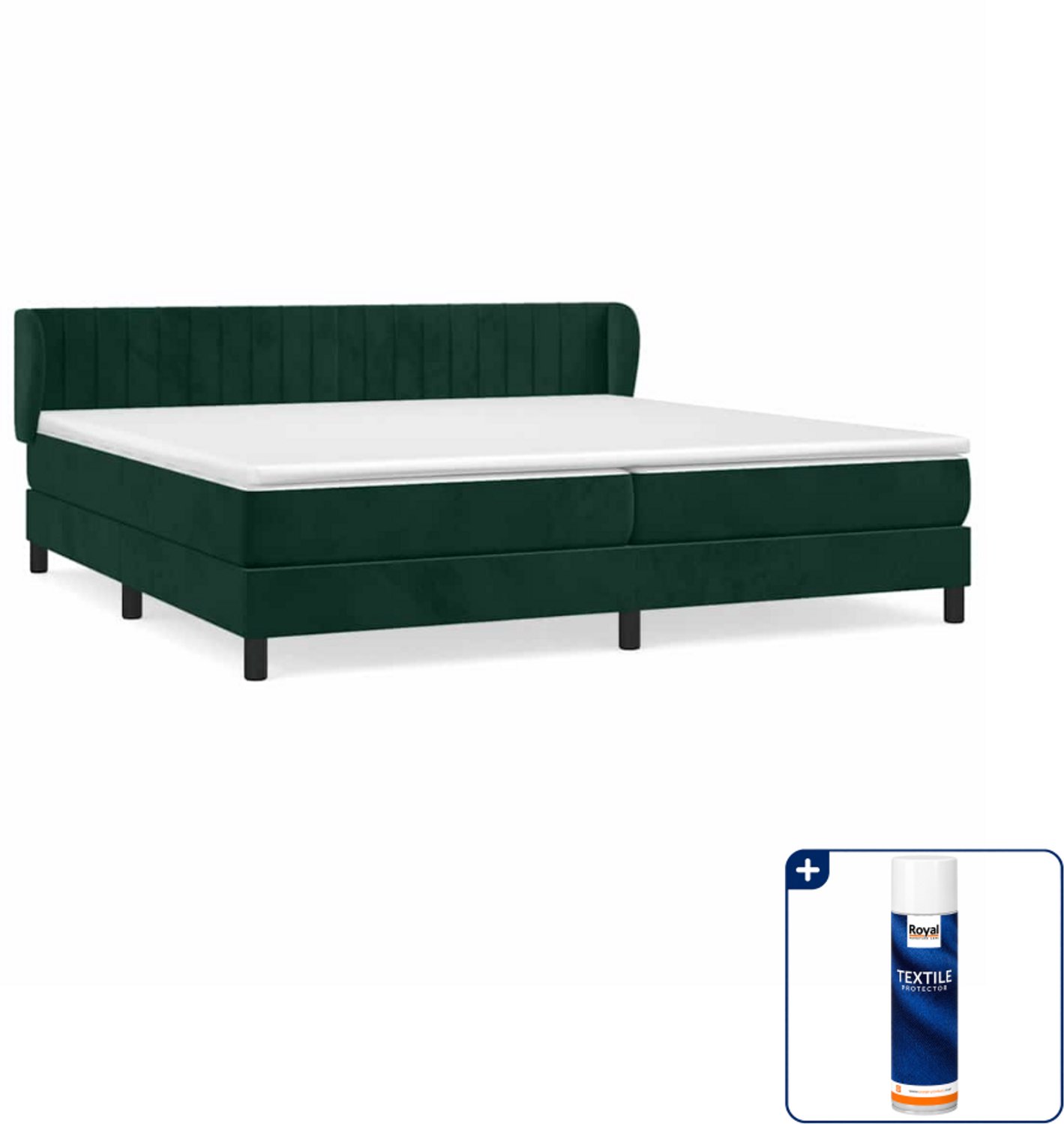 vidaXL boxspring met matras - Super kingsize - 200x200 cm - fluweel - donkergroen - Inclusief textielbeschermer 500 ml
