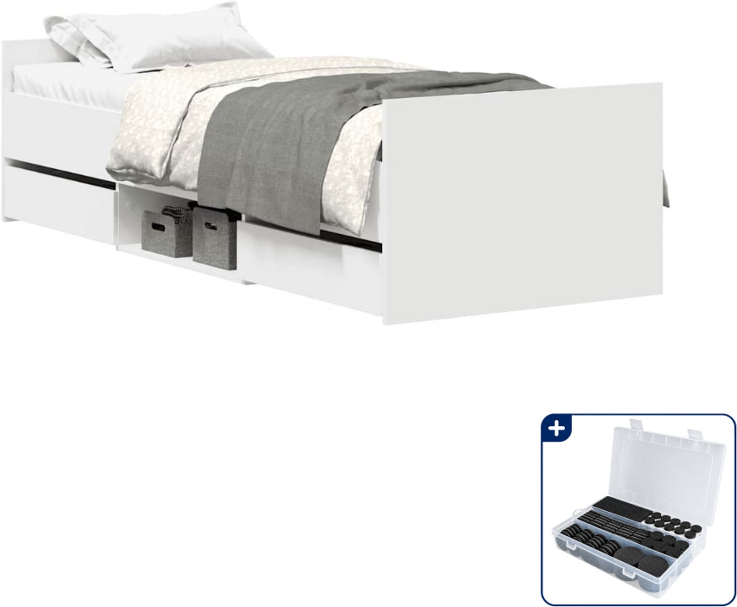vidaXL bedframe - 90 x 190 cm - wit - Inclusief antikrasvilt 177-delig