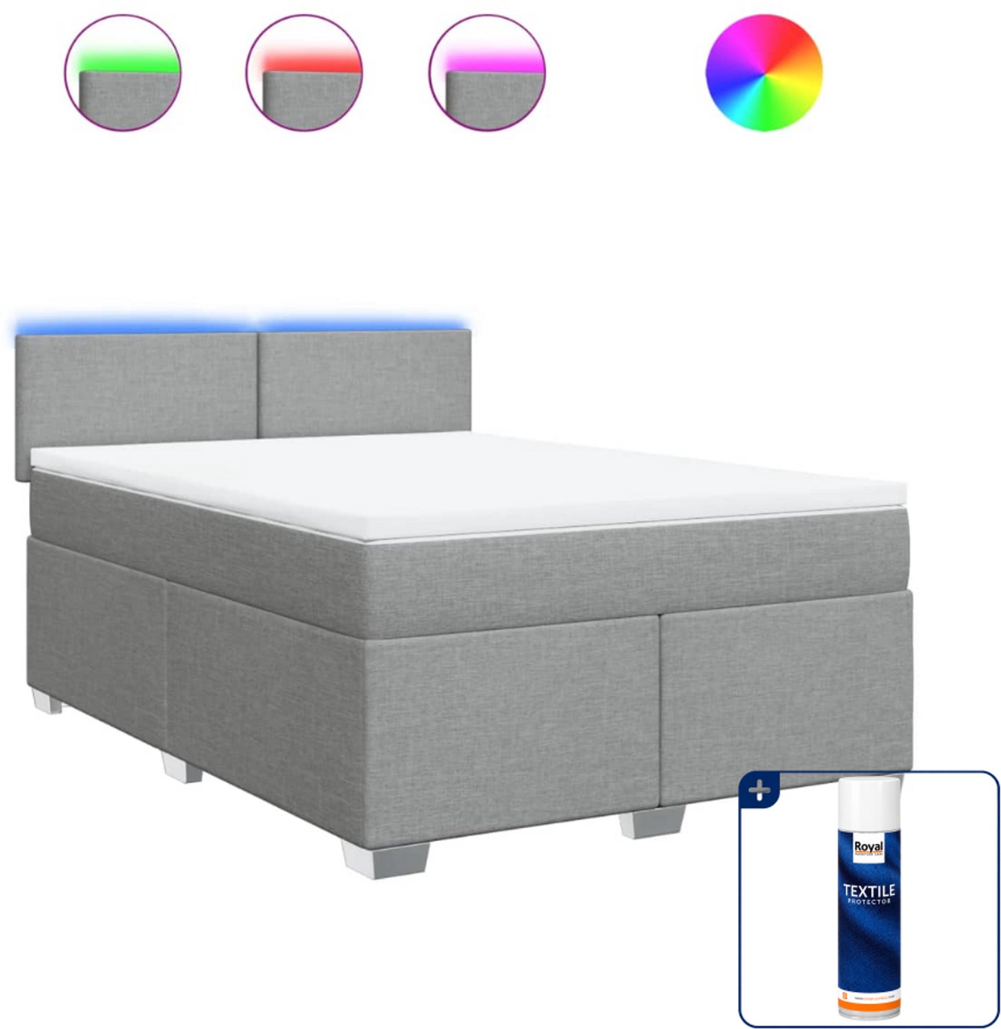 vidaXL Queensize boxspring met matras - 160 x 200 cm - lichtgrijs - Inclusief textielbeschermer 500 ml