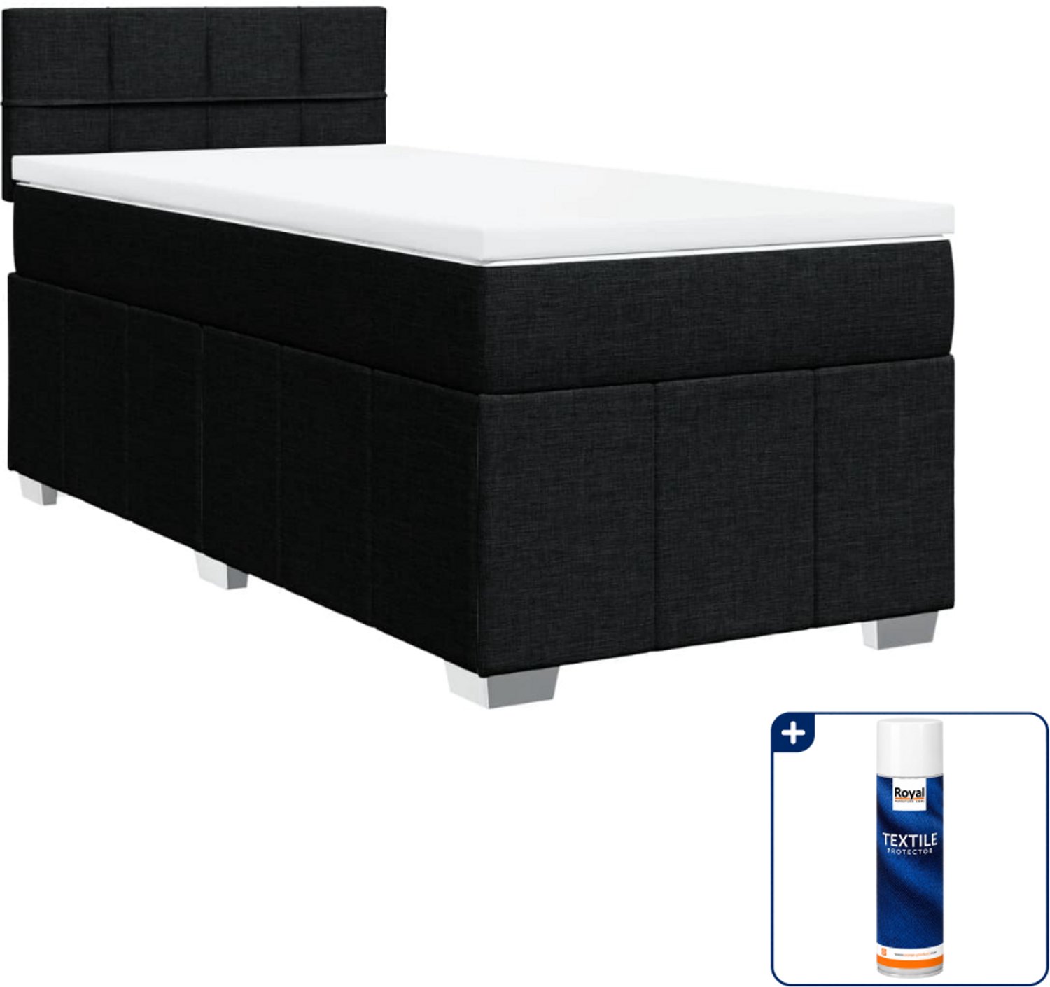vidaXL boxspring met matras - 100 x 200 cm - stof - zwart - Inclusief textielbeschermer 500 ml