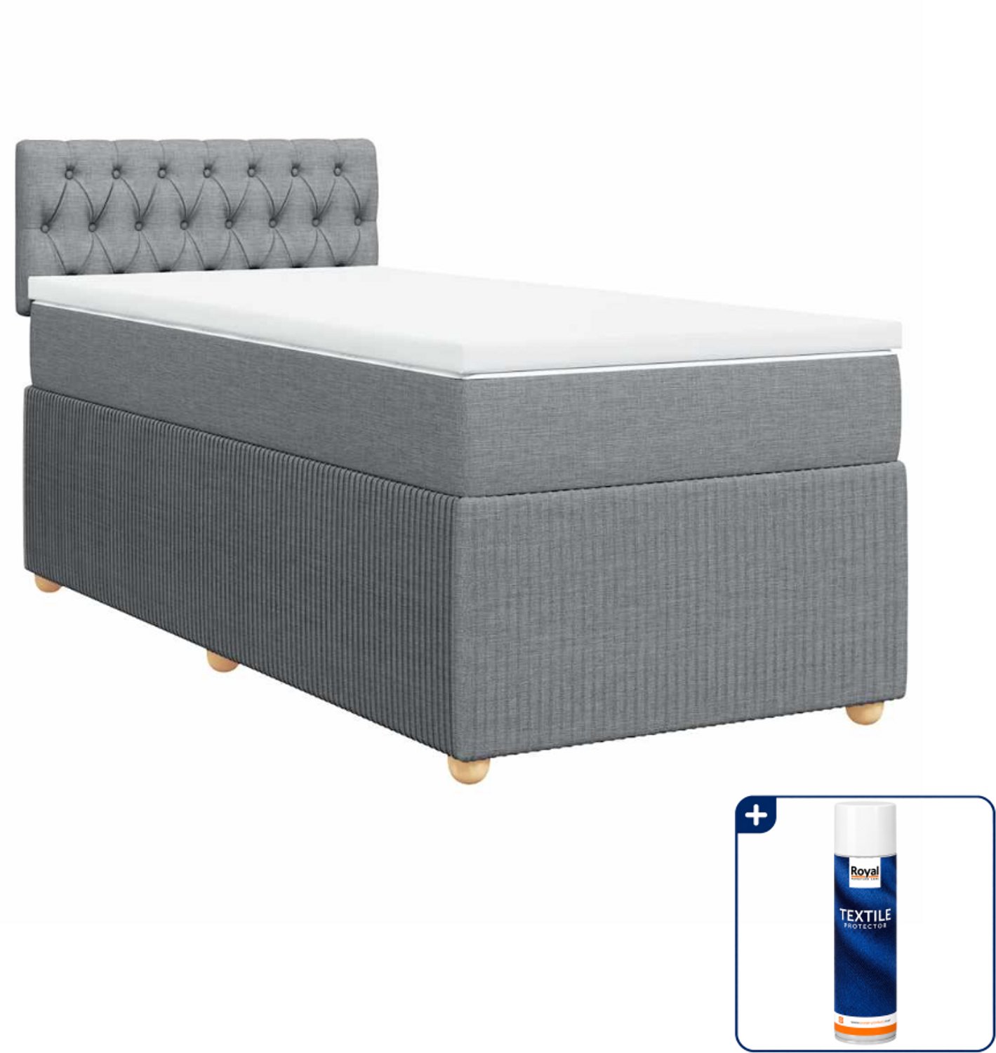 vidaXL boxspring met matras - 90 x 200 cm - stof - lichtgrijs - Inclusief textielbeschermer 500 ml