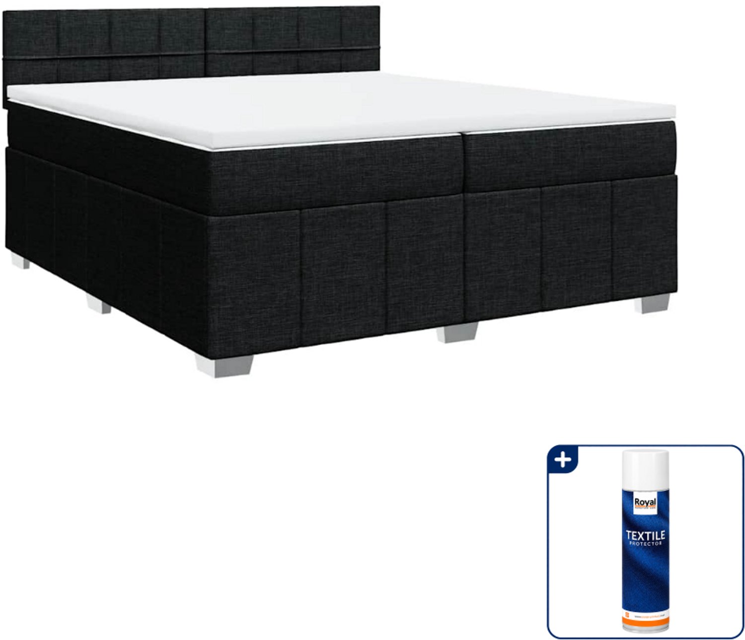 vidaXL Boxspring - Super kingsize - 200 x 200 cm - zwart - Inclusief textielbeschermer 500 ml
