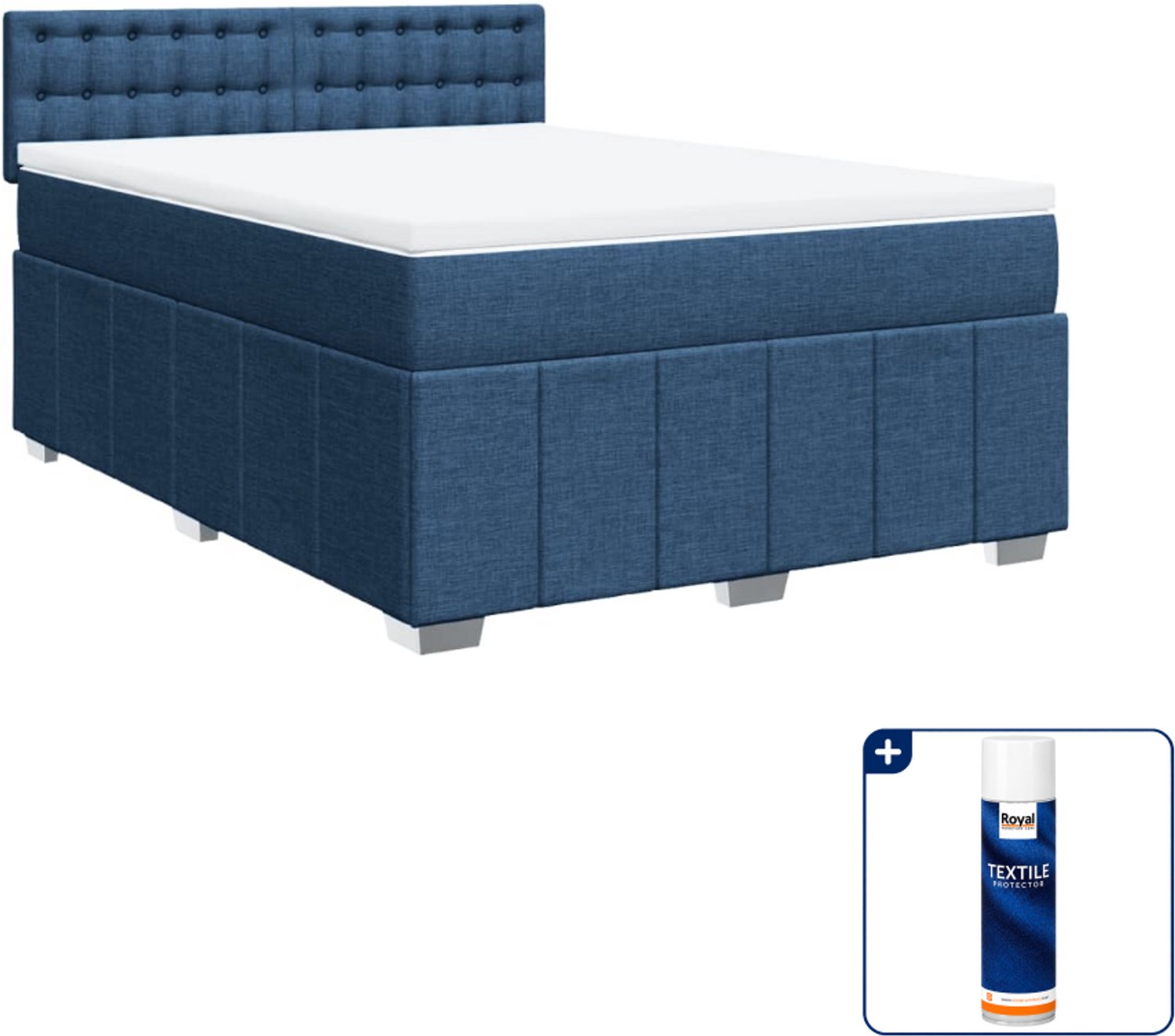 vidaXL Boxspring Small double - 140 x 200 cm - blauw - Inclusief textielbeschermer 500 ml