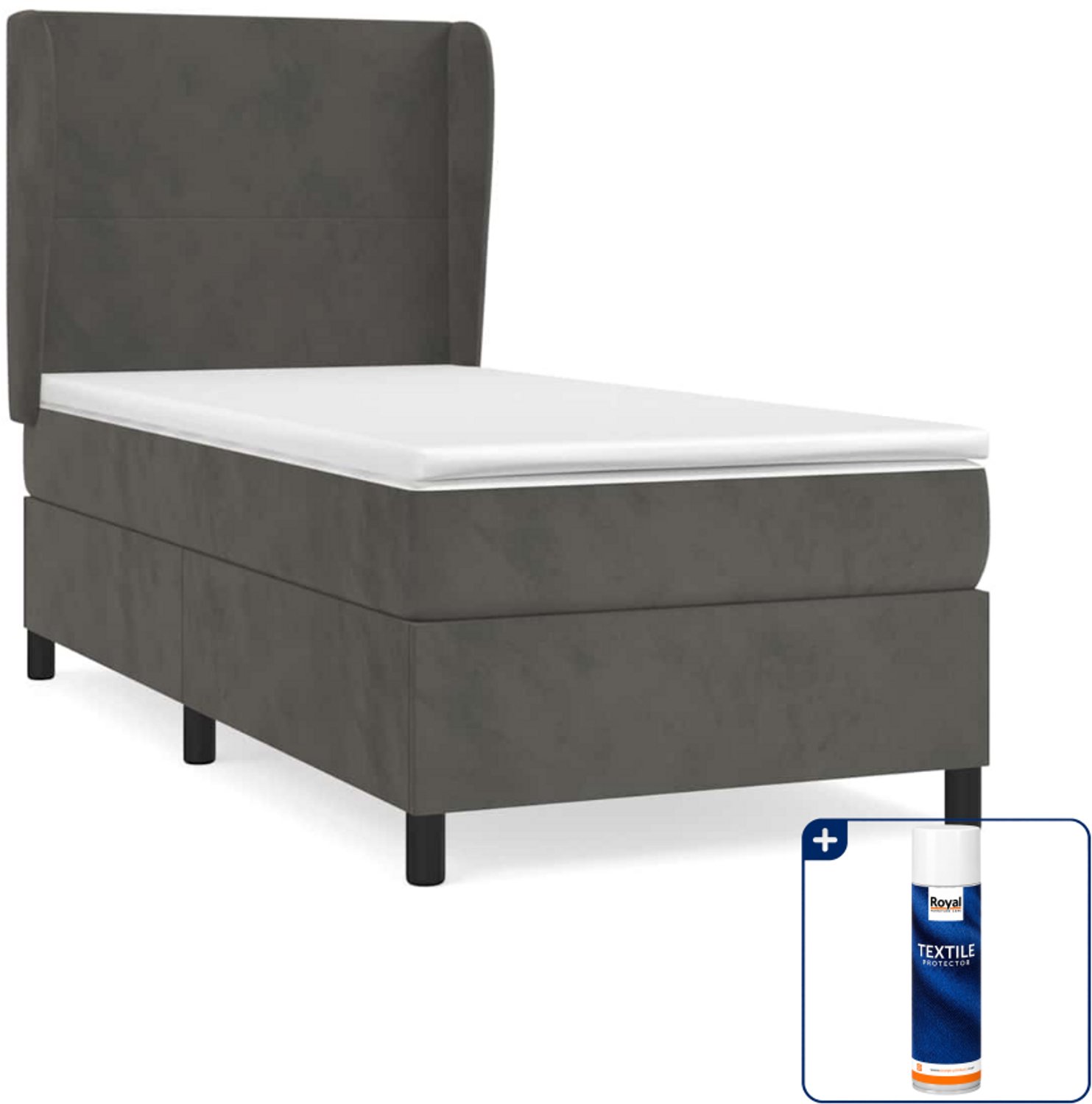 vidaXL boxspring met matras - 90 x 200 cm - fluweel - donkergrijs - Inclusief textielbeschermer 500 ml