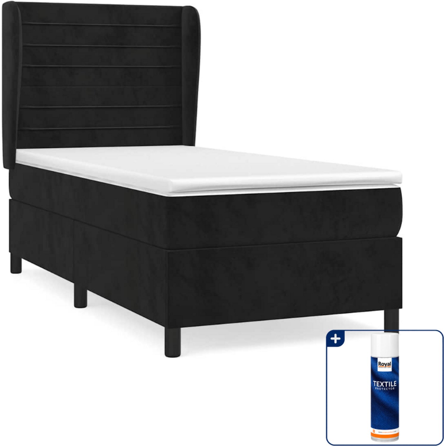 vidaXL boxspring met matras 90 x 190 cm - fluweel - zwart - Inclusief textielbeschermer 500 ml