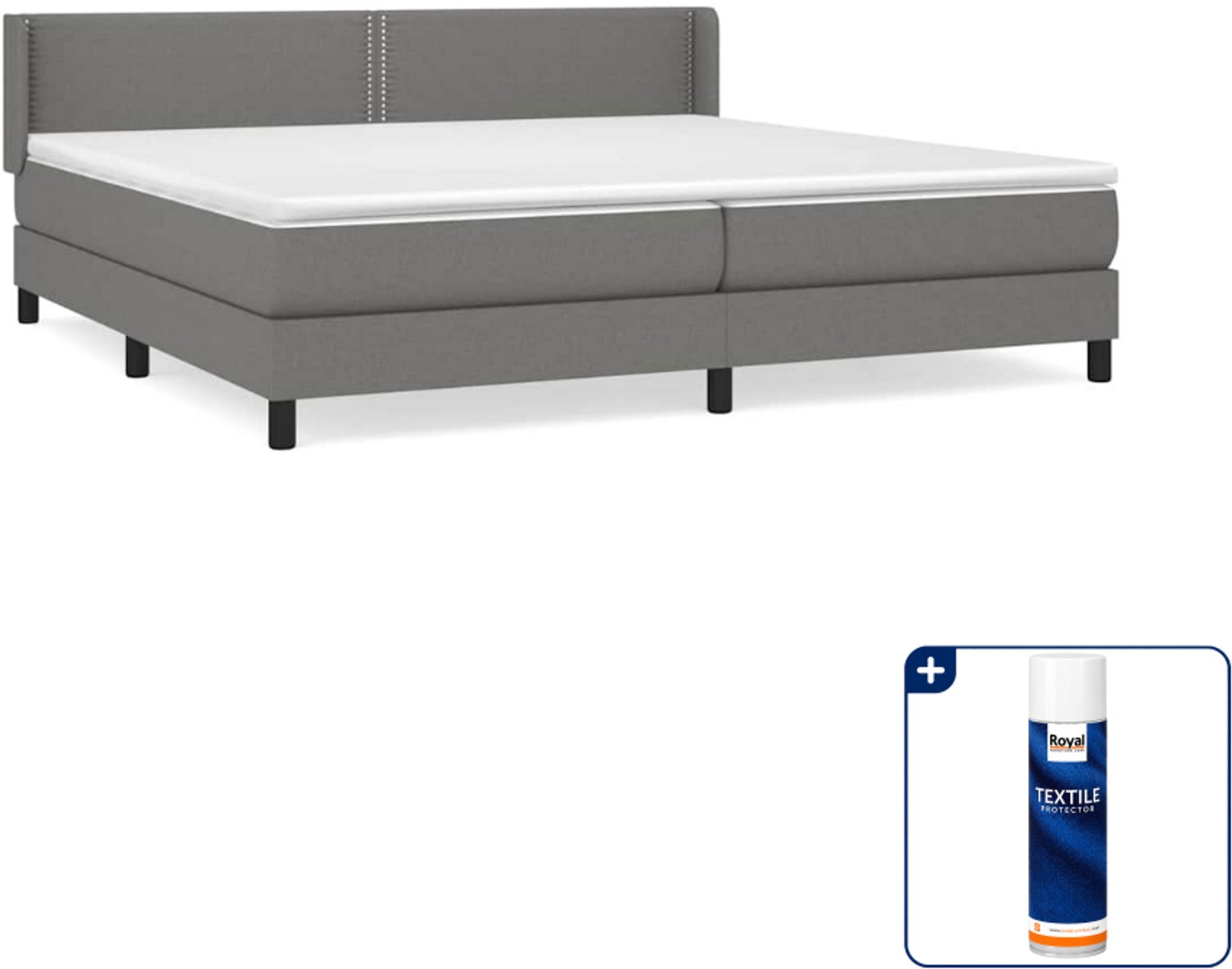 vidaXL boxspring met matras - Super kingsize - 200 x 200 cm - donkergrijs - Inclusief textielbeschermer 500 ml