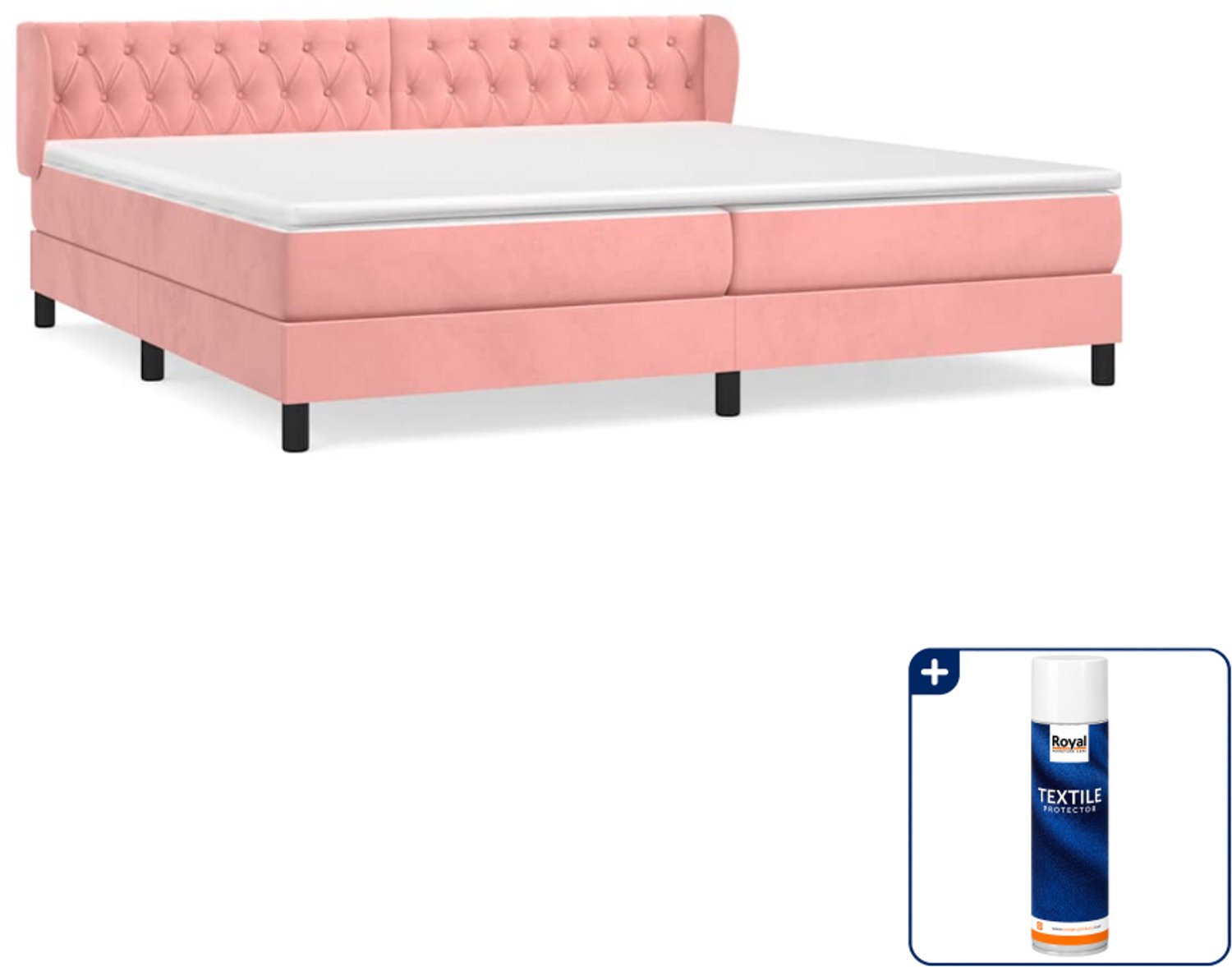 vidaXL boxspring met matras 200 x 200 cm - fluweel - roze - Inclusief textielbeschermer 500 ml