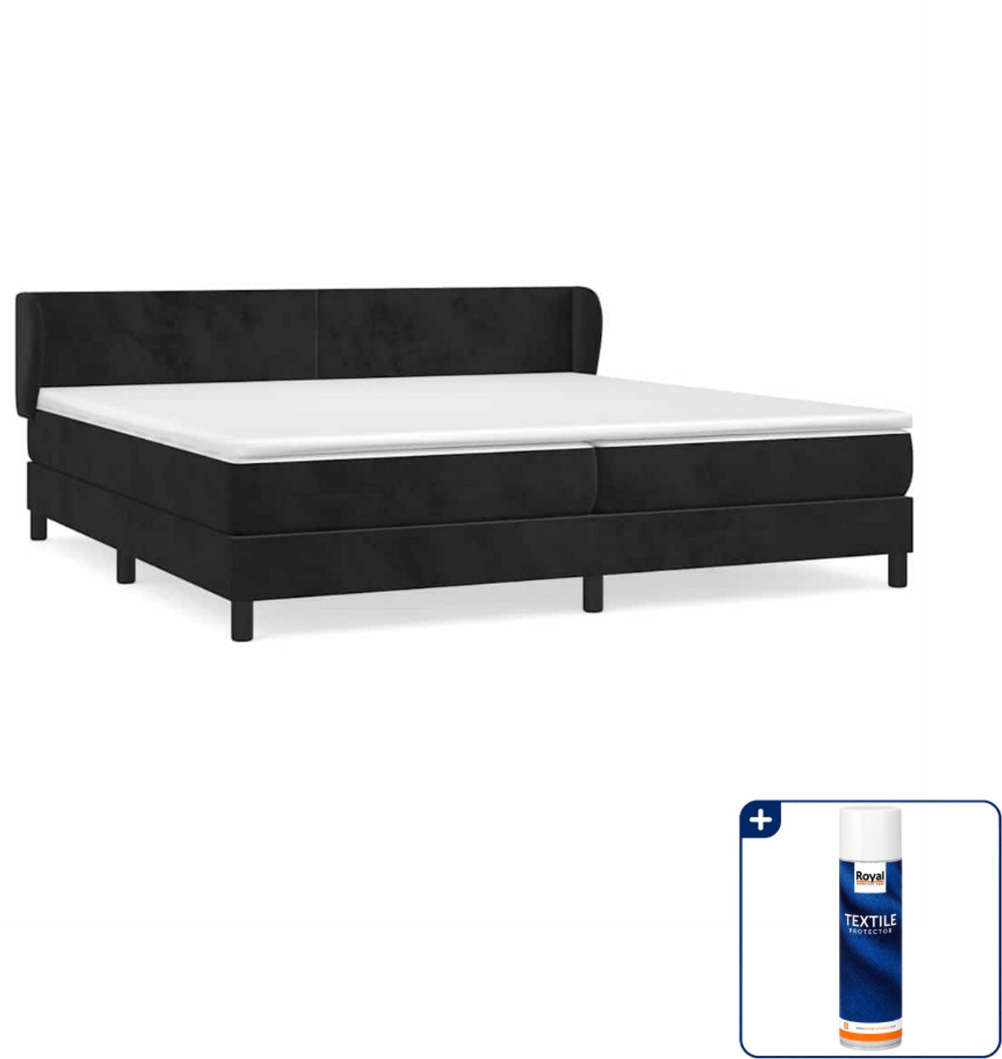 vidaXL Boxspring - Super kingsize - 200 x 200 cm - fluweel - zwart - Inclusief textielbeschermer 500 ml